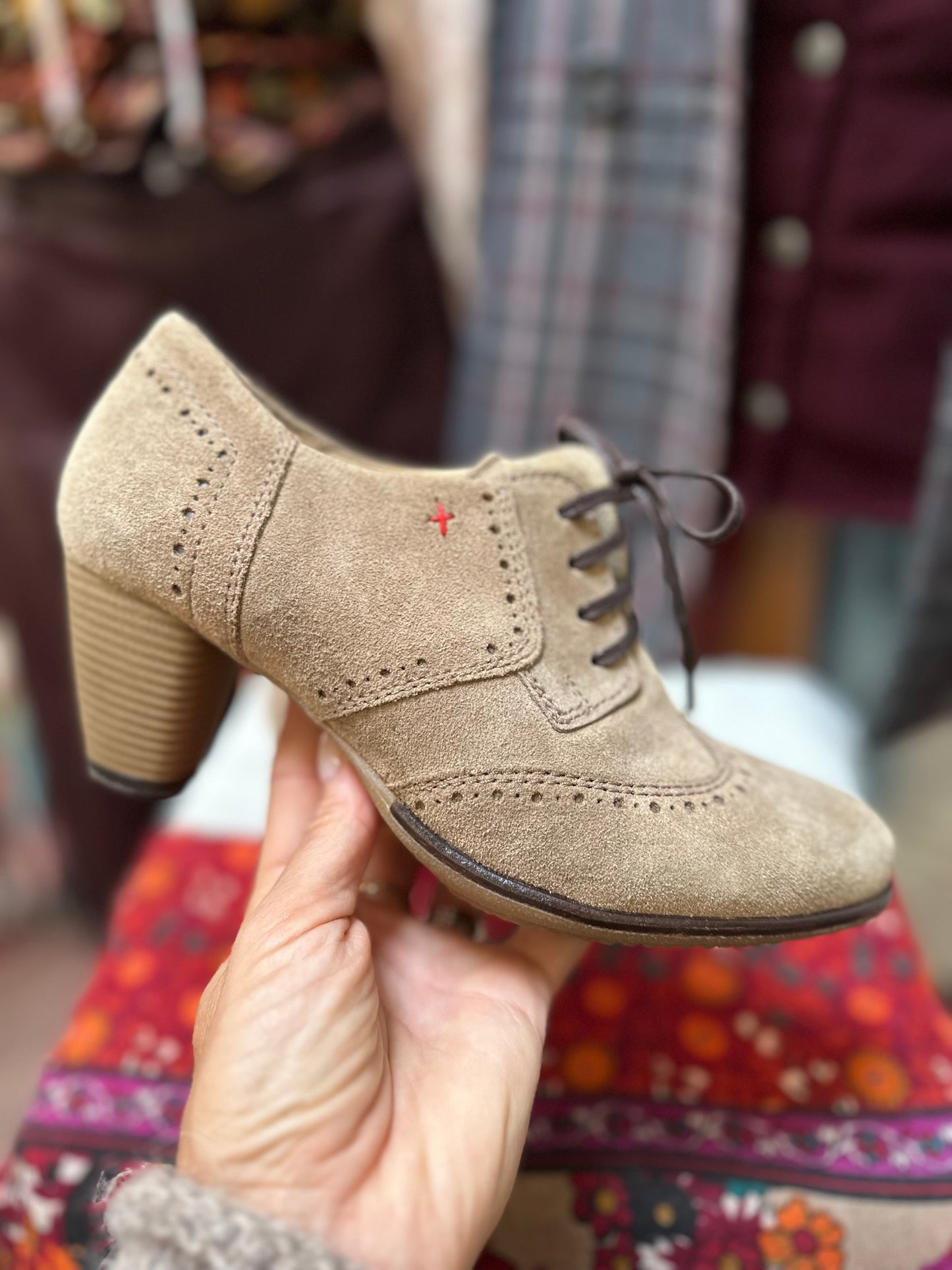 Made in Portugal Suede Heeled Brogues Size 4