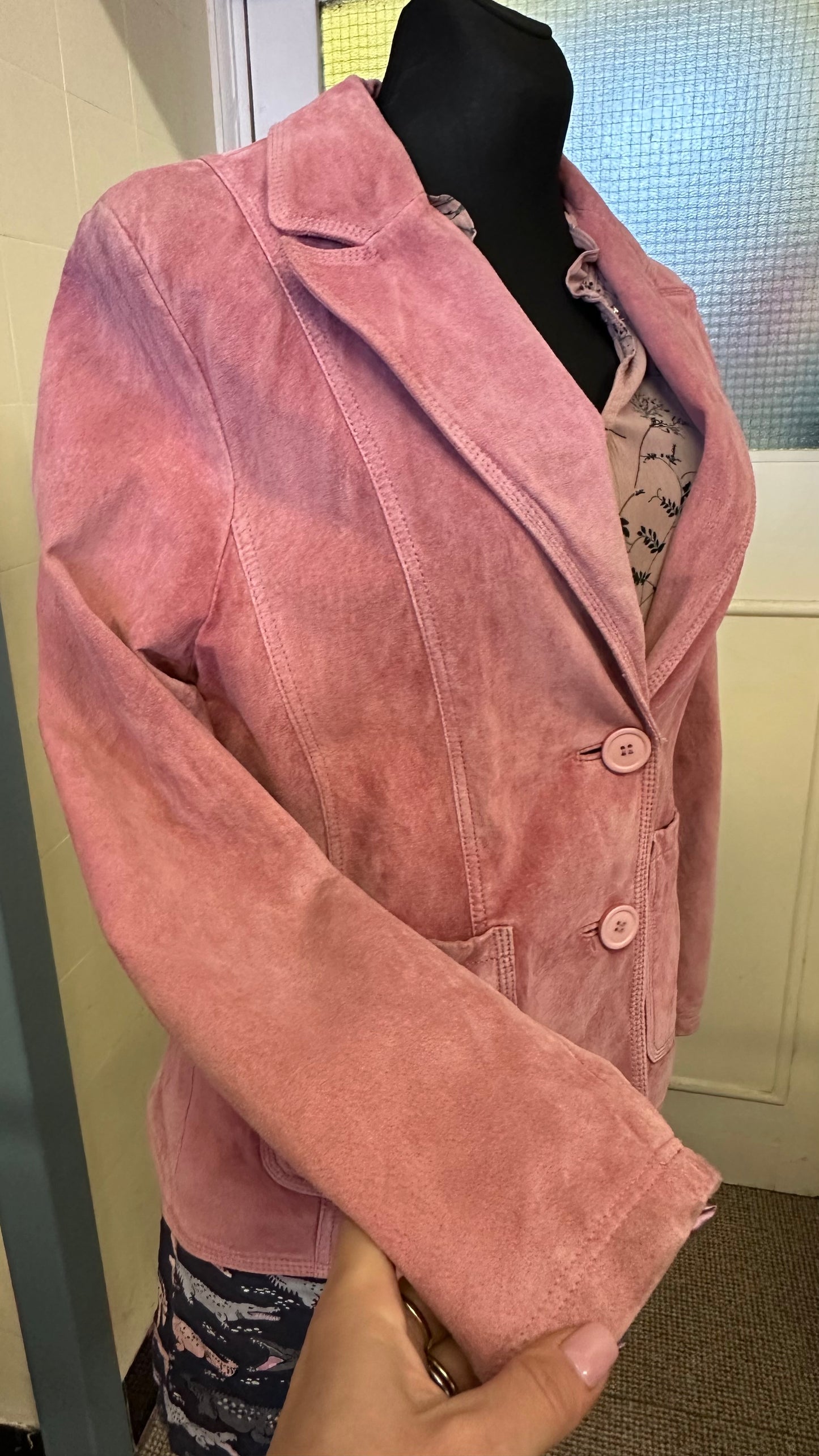 Pink Real Suede Jacket Best Fit Size M (Slightly stained under right arm)