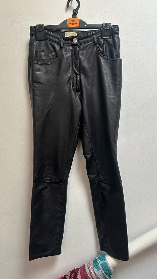 Real Leather High Waisted Trousers Size 6 (EU 34) Mark on one knee (see last photo)