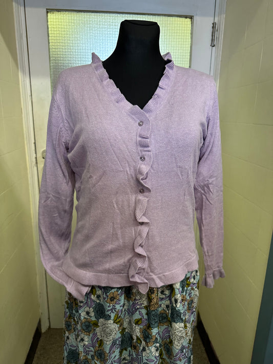 Designer Lily Howard Cotton/Silk/Cashmere Lavender Cardigan Size M approximately Size 14