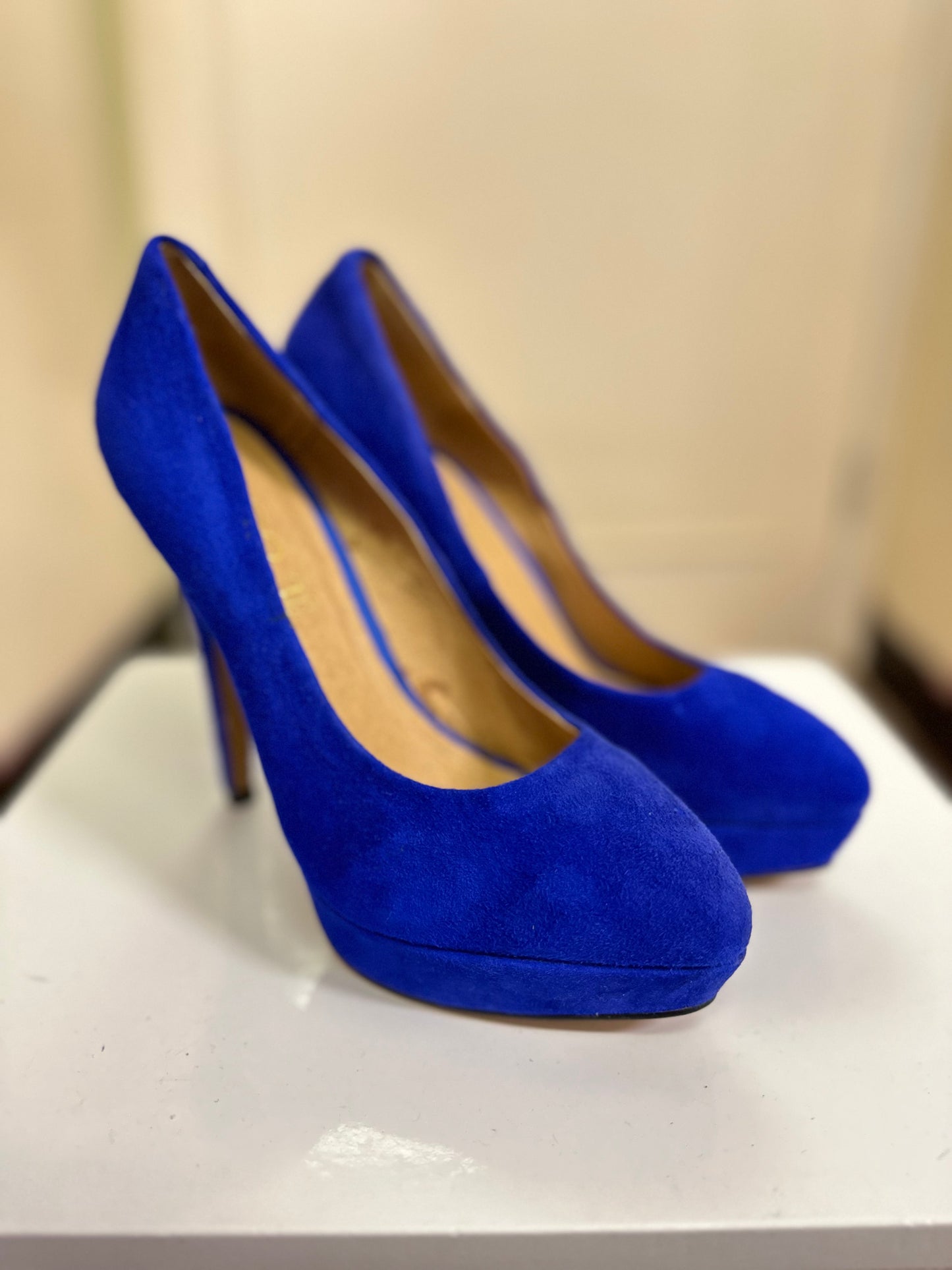 Aldo Royal Blue Platform Heels, Size 5