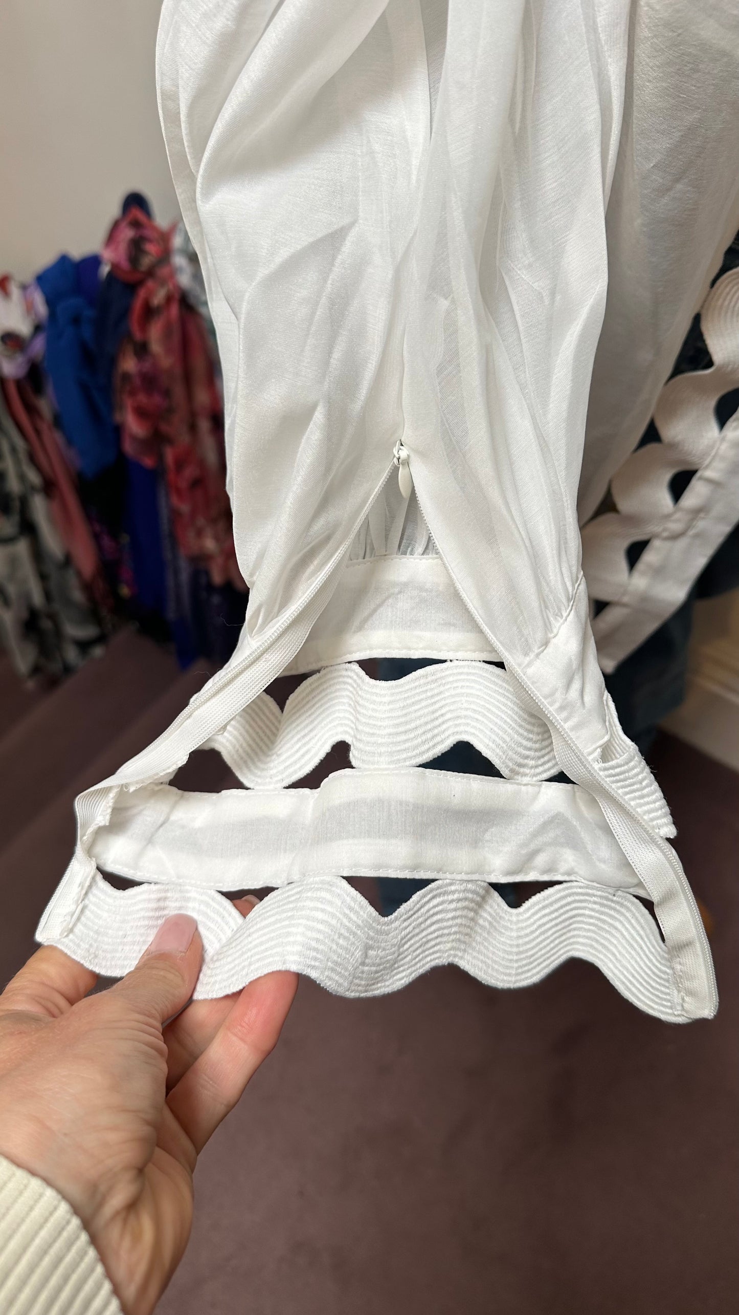 Eccentric White Semi-Sheer Blouse with Zip Cuffs Size L