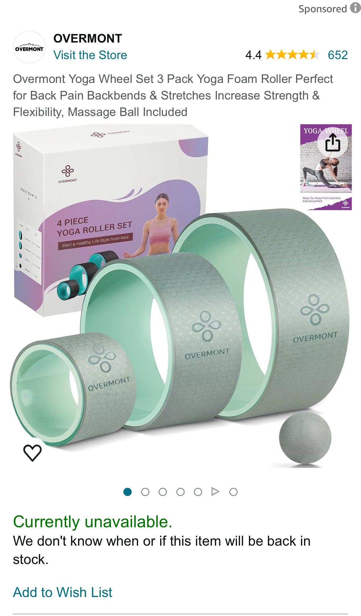 Overmont 4 piece yoga roller set, damaged box