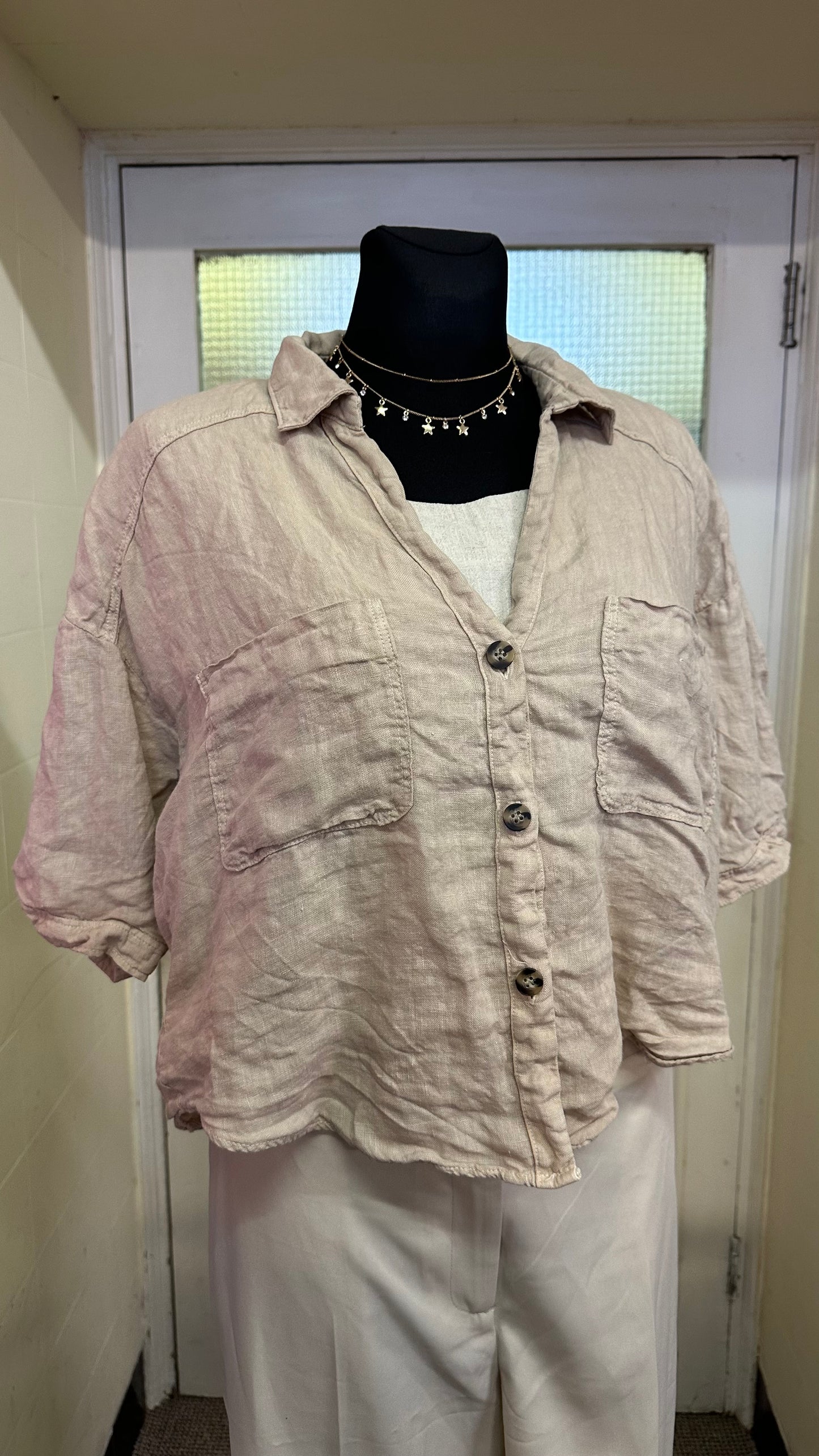 Zara 100% Linen Crop Shirt Size L
