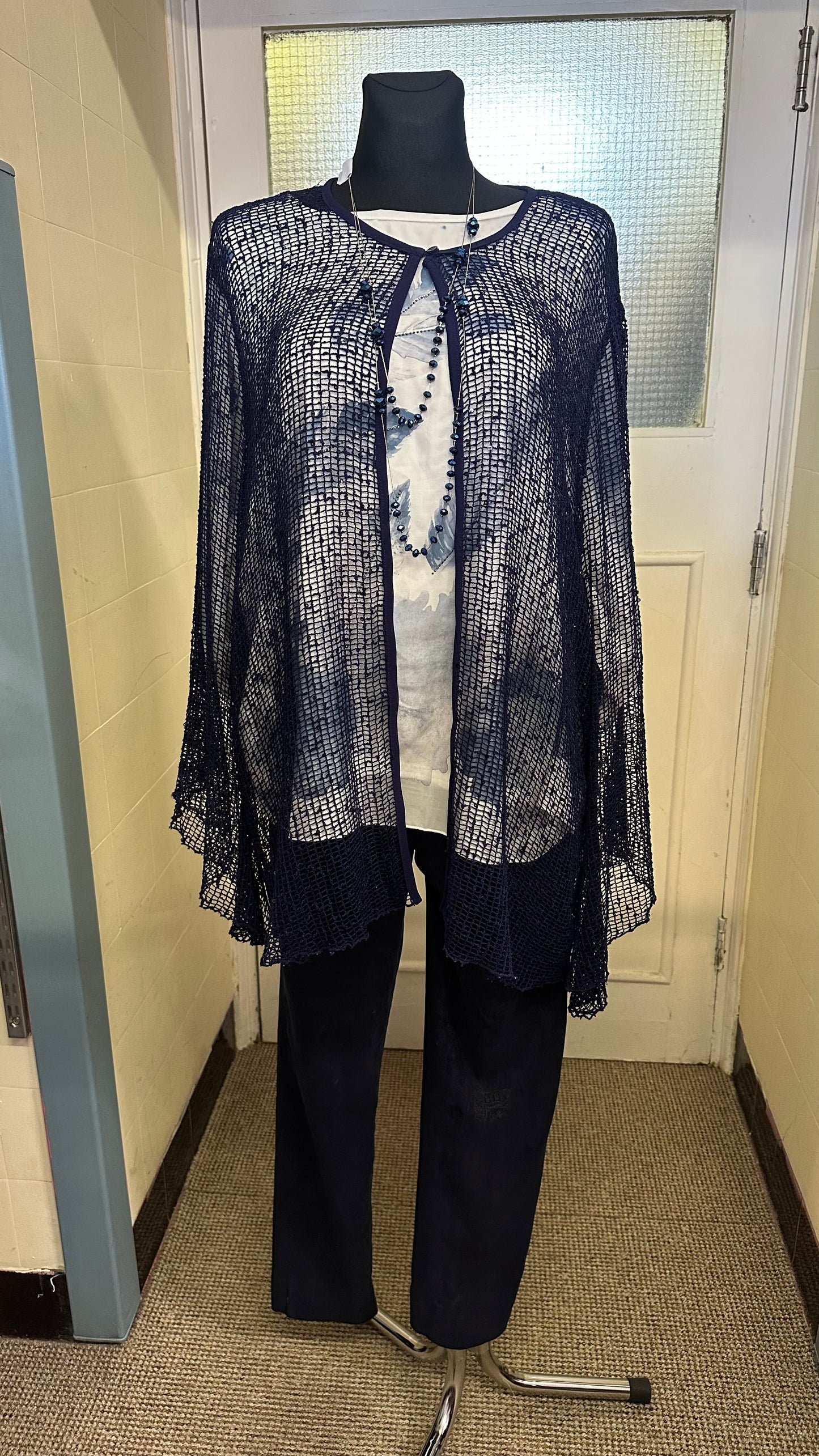 Elvi Navy Mesh Cardigan Best Fit Size L/XL