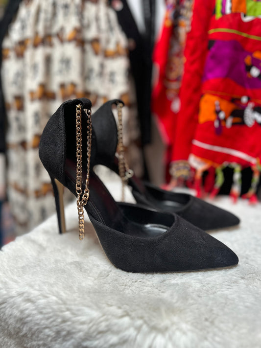 Black Chain Strap Heels Size 4 As New