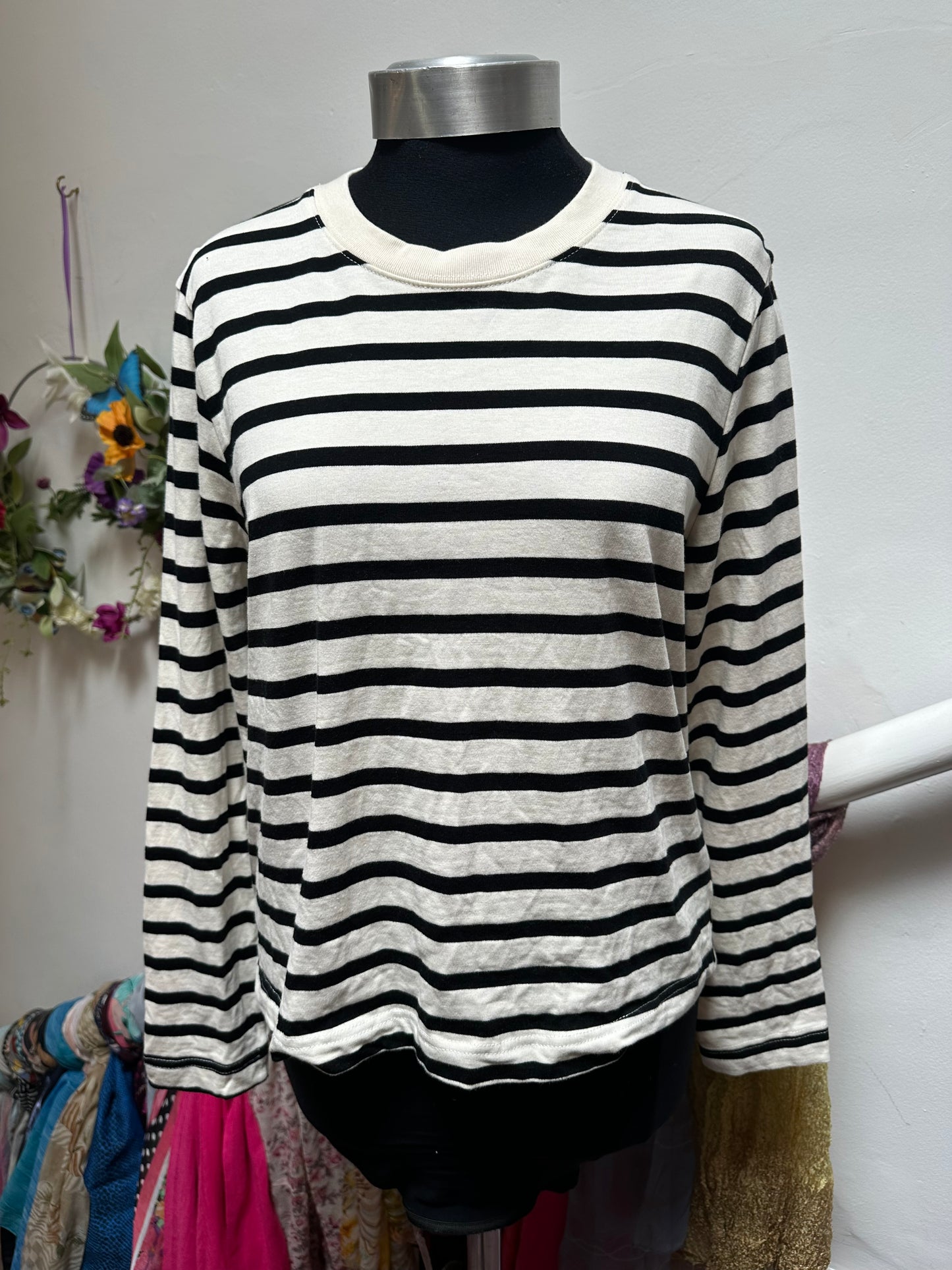 Dunnes Stripe Top Size M 100% Cotton