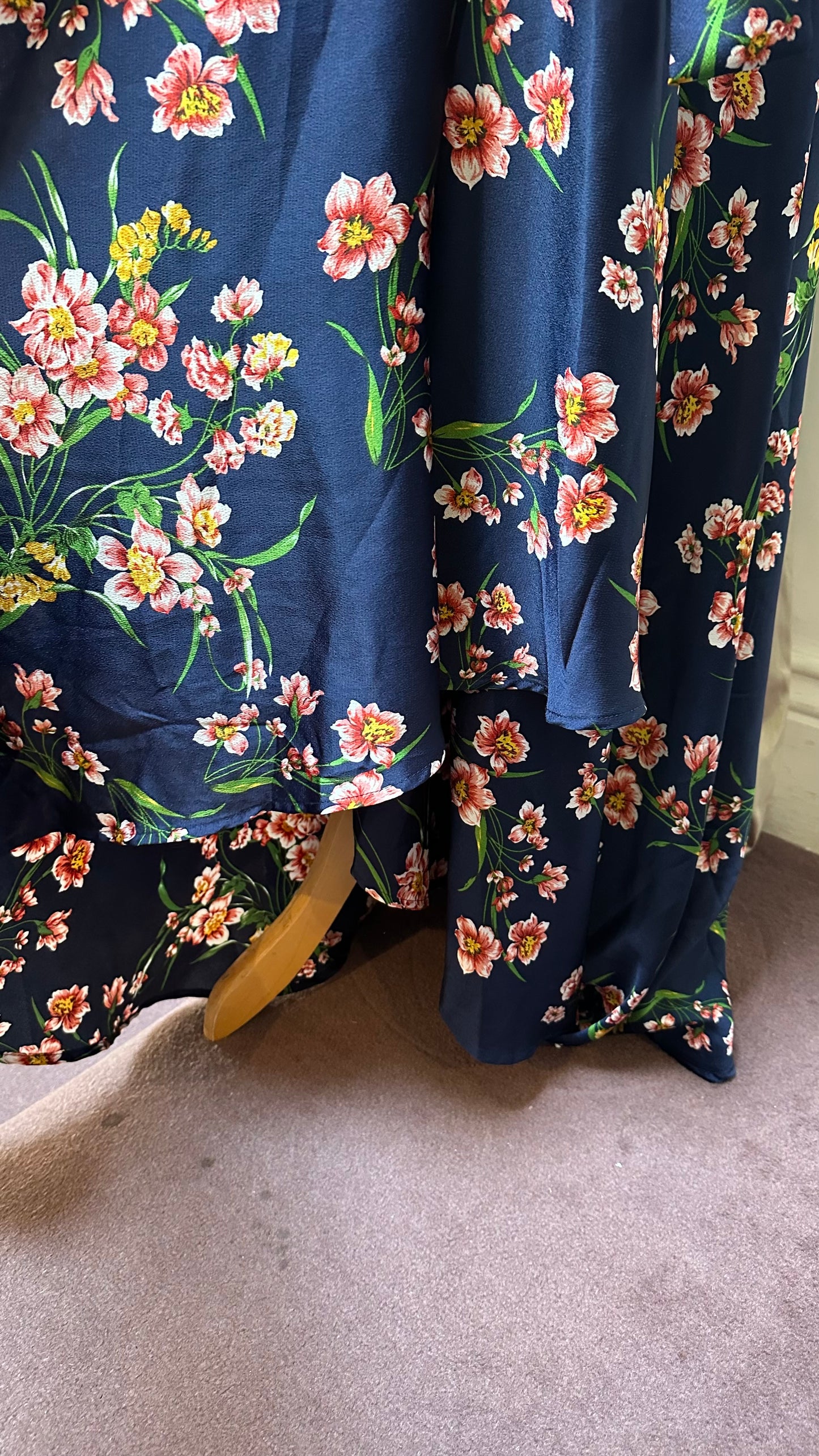 Boohoo Navy Floral Maxi Wrap Dress Size 12