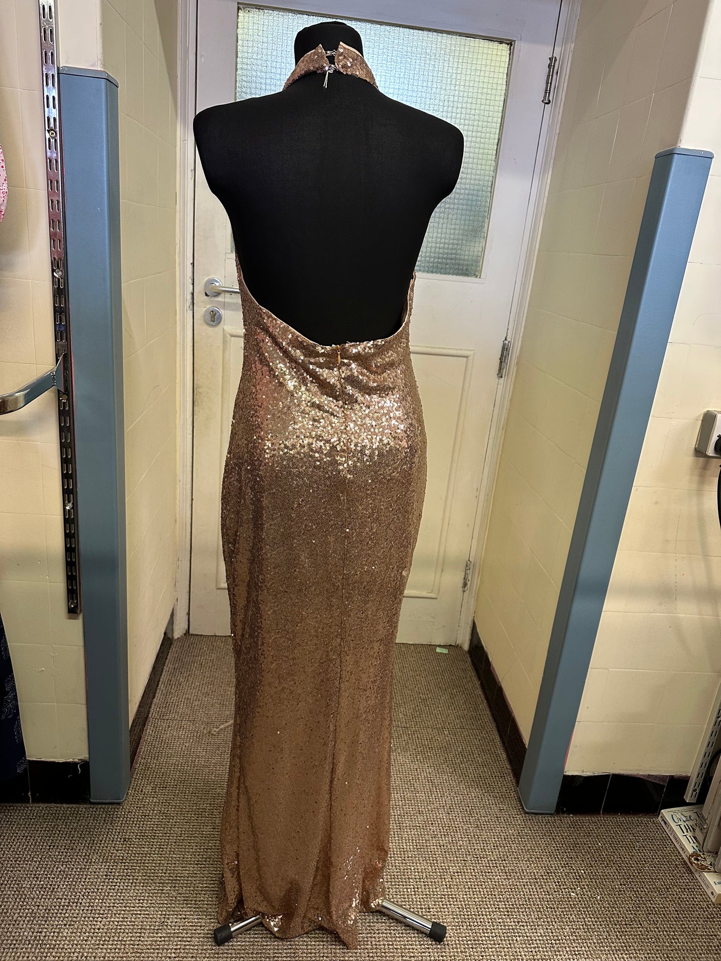 Rose Gold Sequin Occasion Wear Dress Size 12 (small patch of sequins missing, see photo)