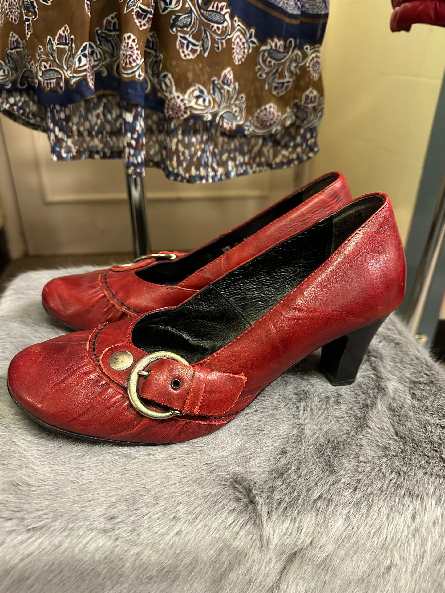 Grodecki Red Leather Pumps Size 6.5 Slightly scuffed on rear, see last photo