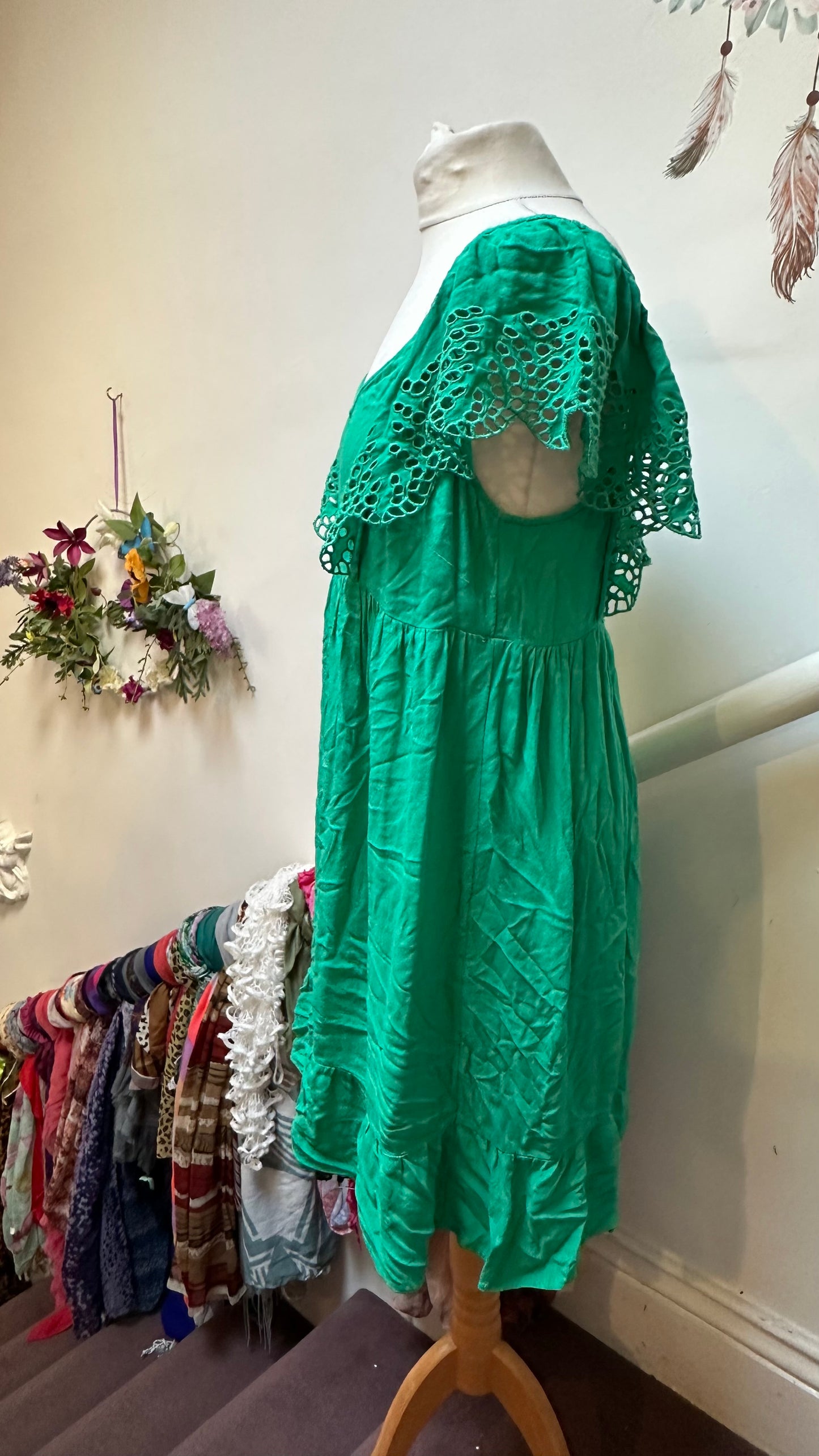 Promod Viscose Green Dress Size 10 but big fitting