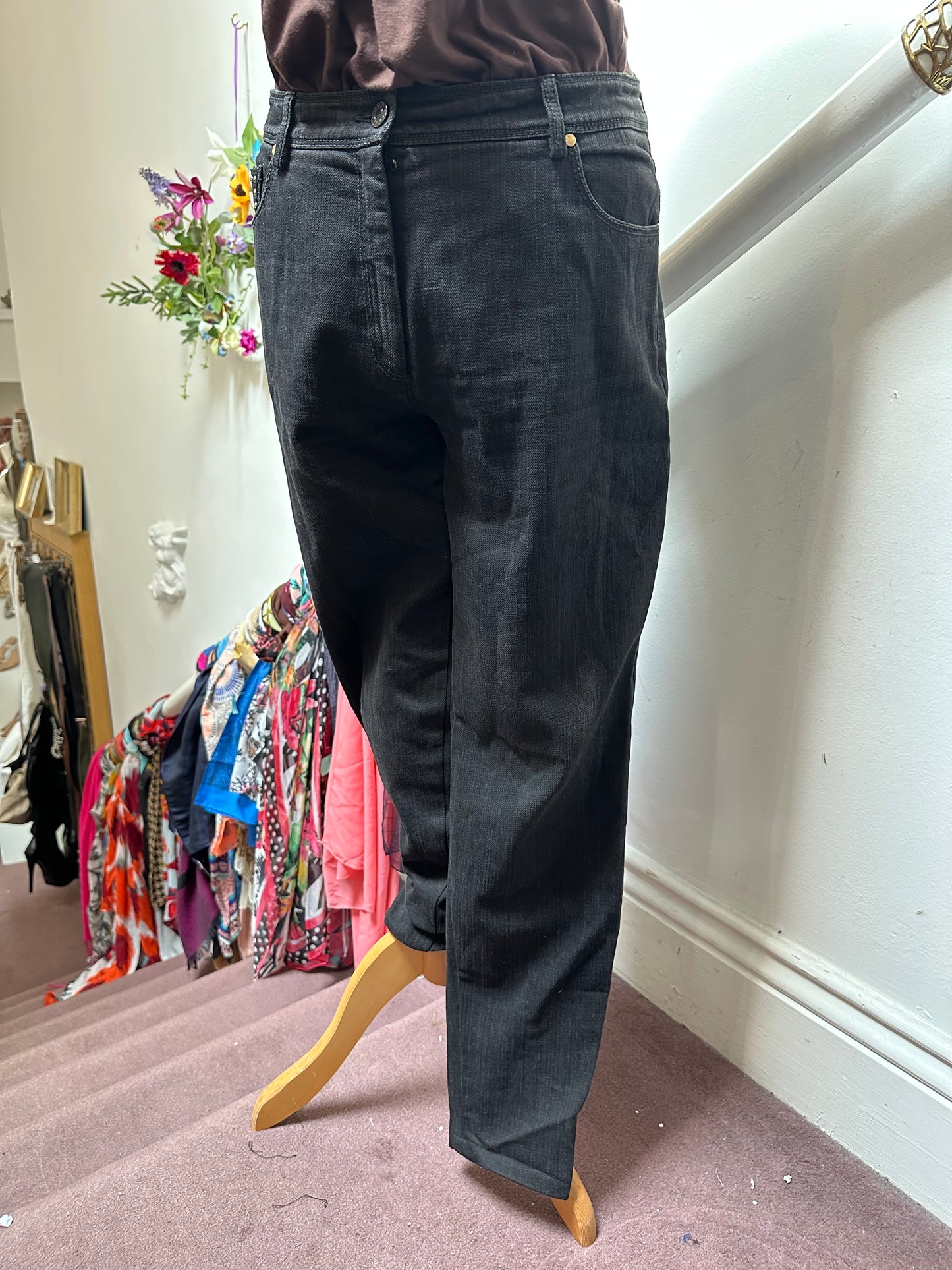 Designer Giorgio Grati Studded Denim Suit Best Fit Size 12 (1 Belt Loop needs a stitch)