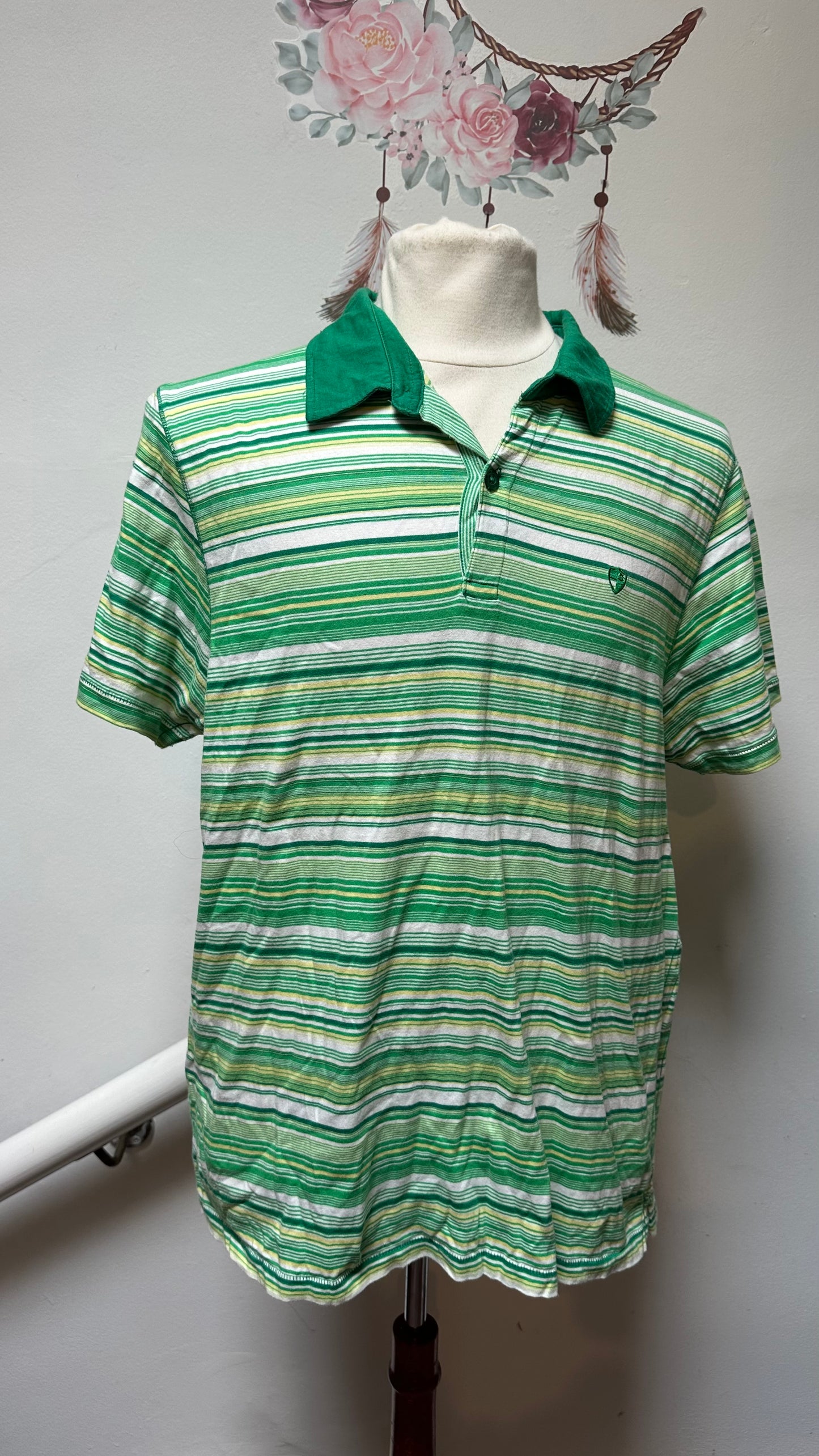 Easy Green Striped Polo Shirt 100% Cotton Size XXL