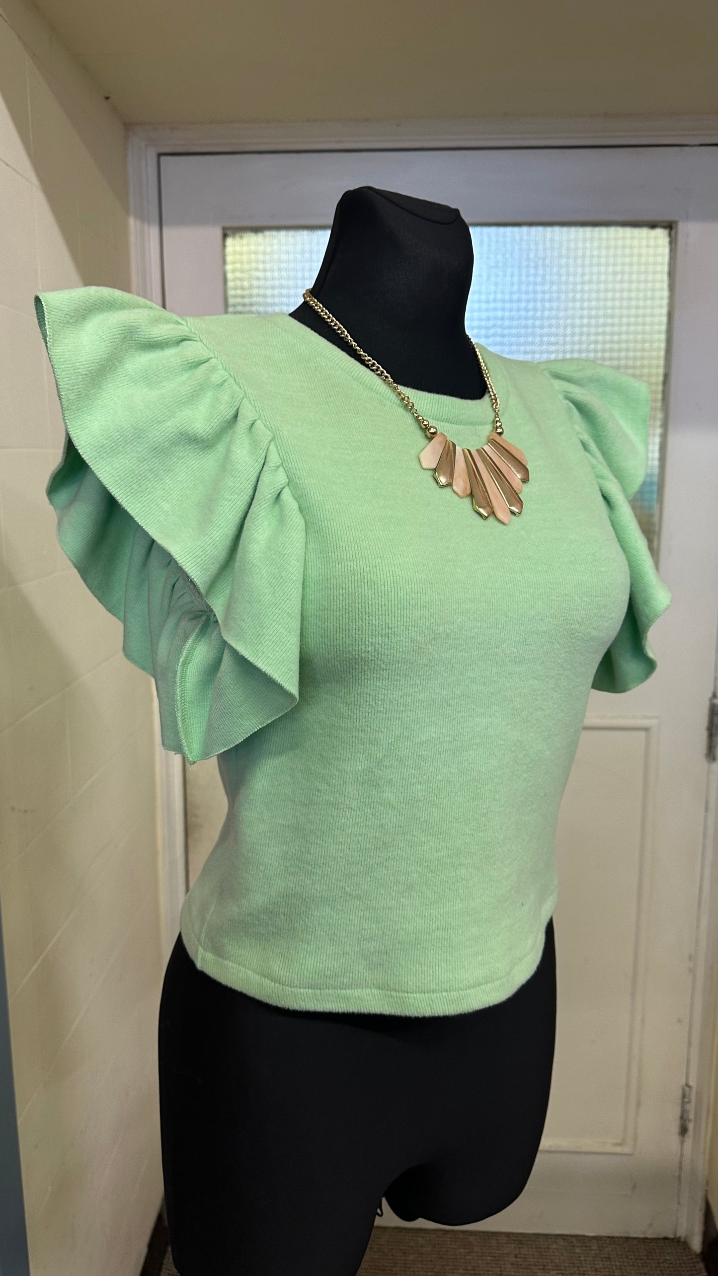 Zara Green Ruffle Aleeve Top Size S