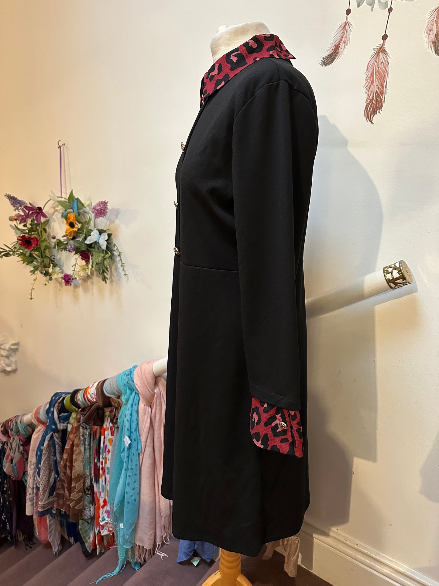 Pala D’oro Black Dress with Burgundy Leopard Print Size S/M