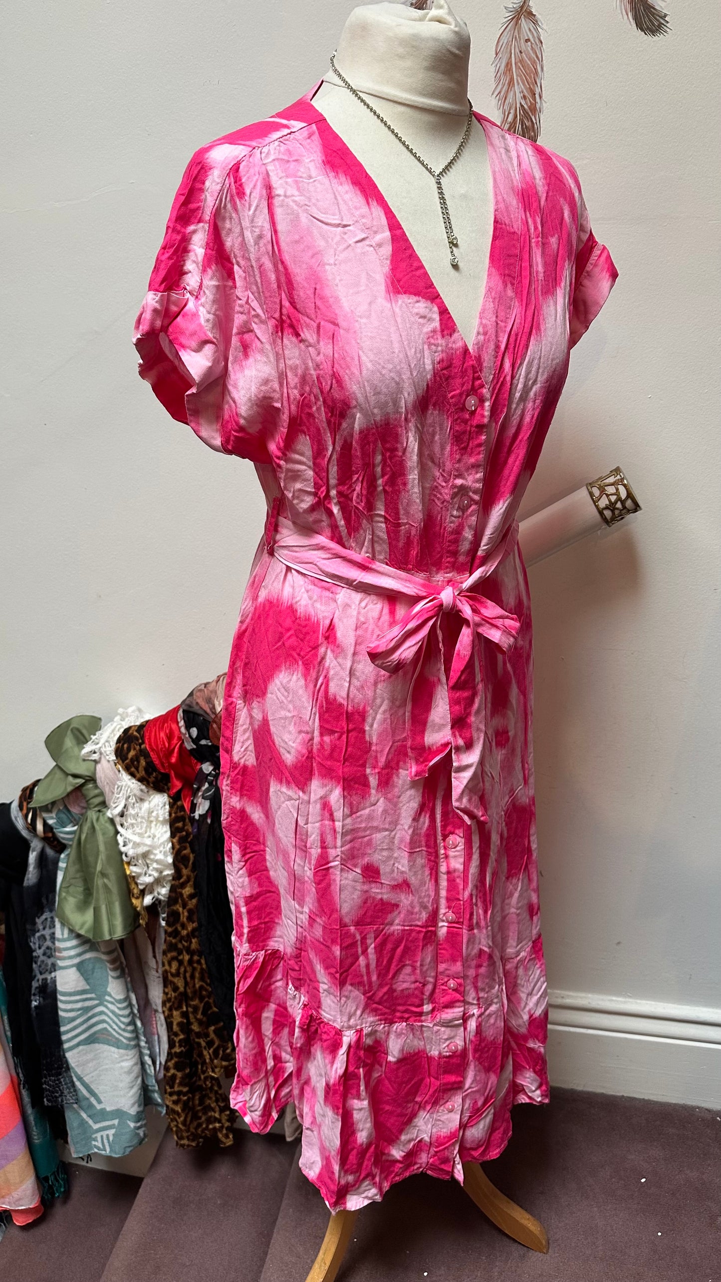 Pink Tie Dye Viscose Dress Size 12
