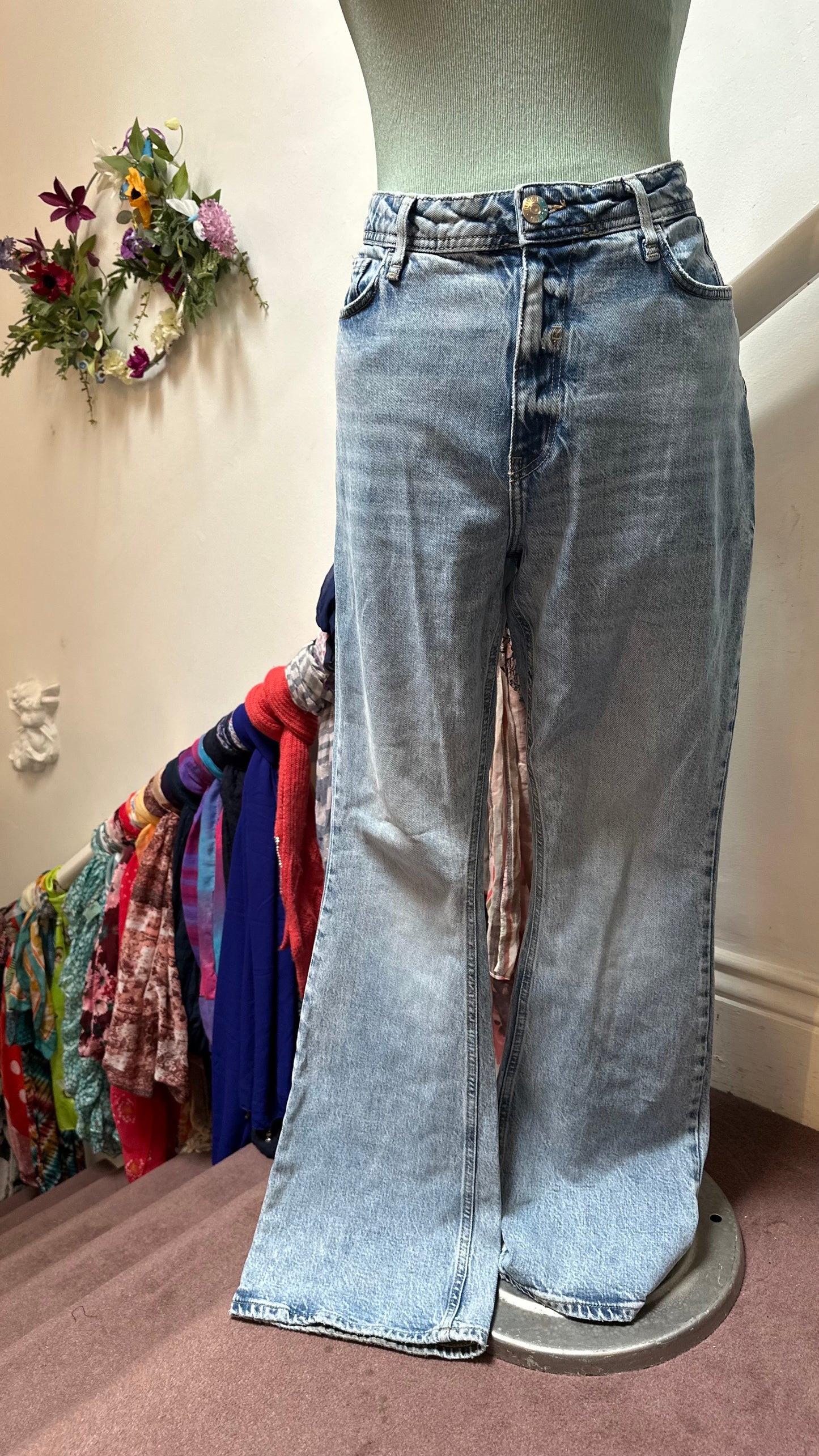 River Island Bootcut High Waist Distressed Denim Size 14 Jeans
