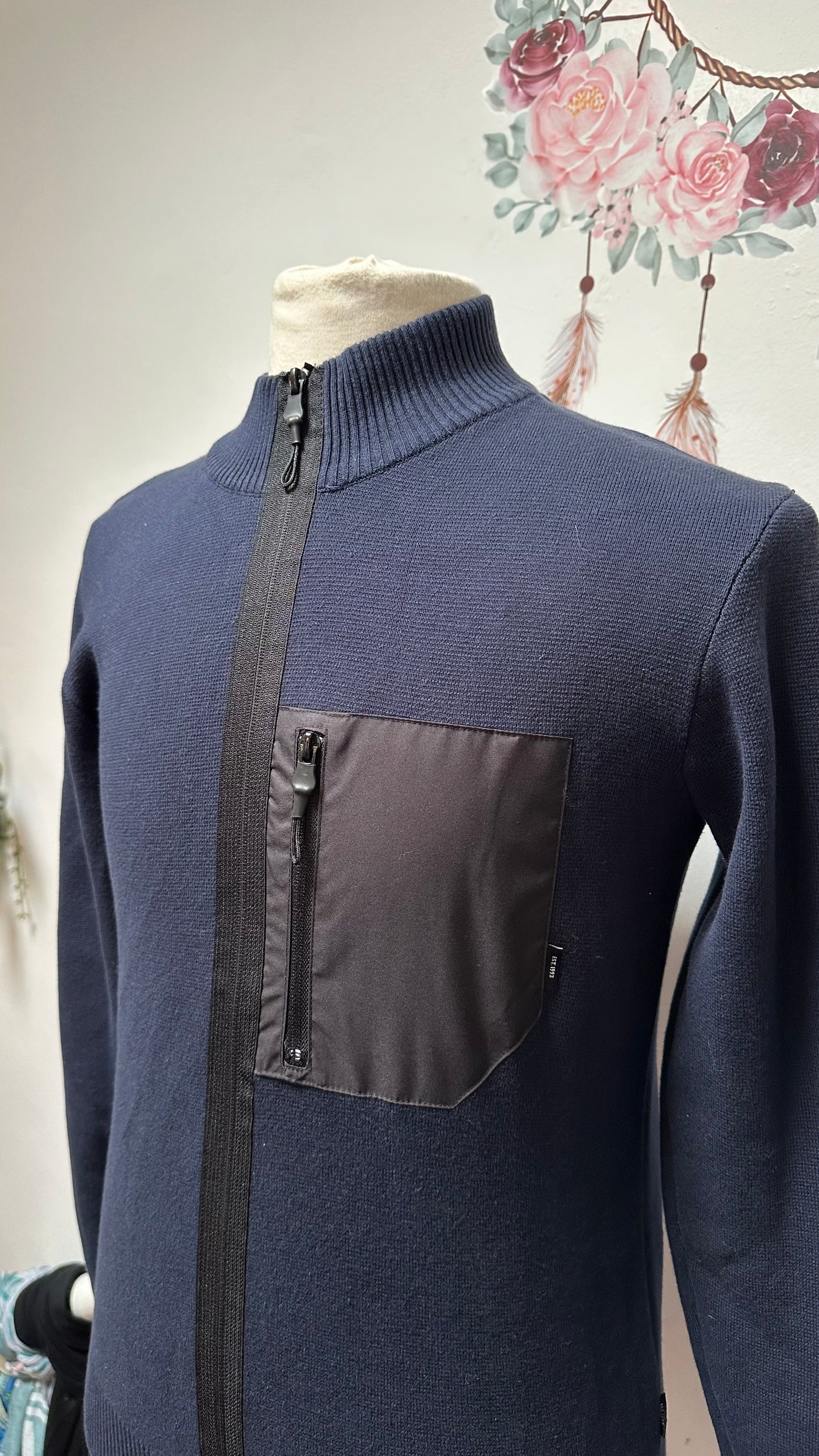 Indicode Navy Zip Up Sweater Size S
