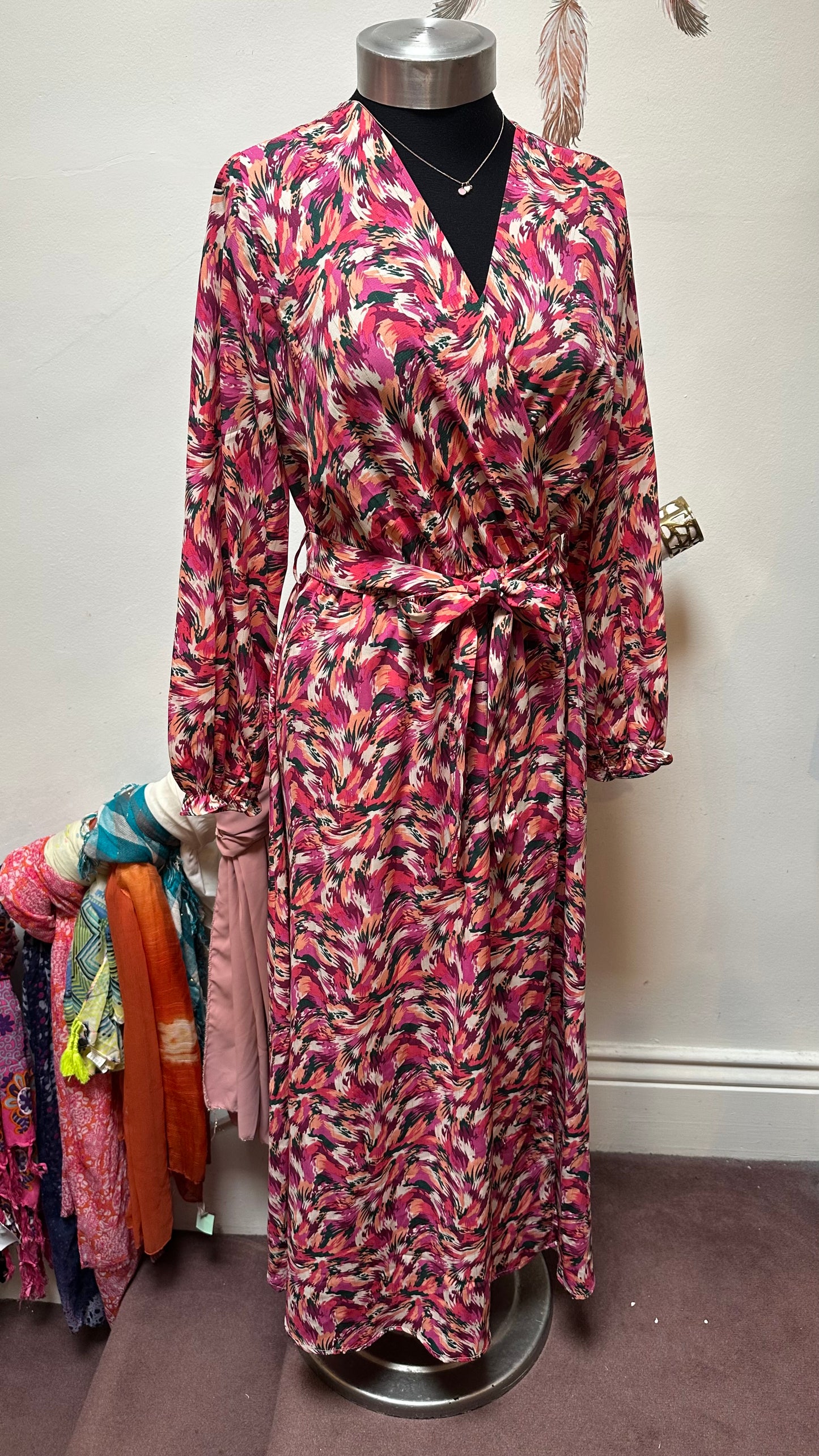 Emi-Jo Pink Belted Maxi Dress Size S