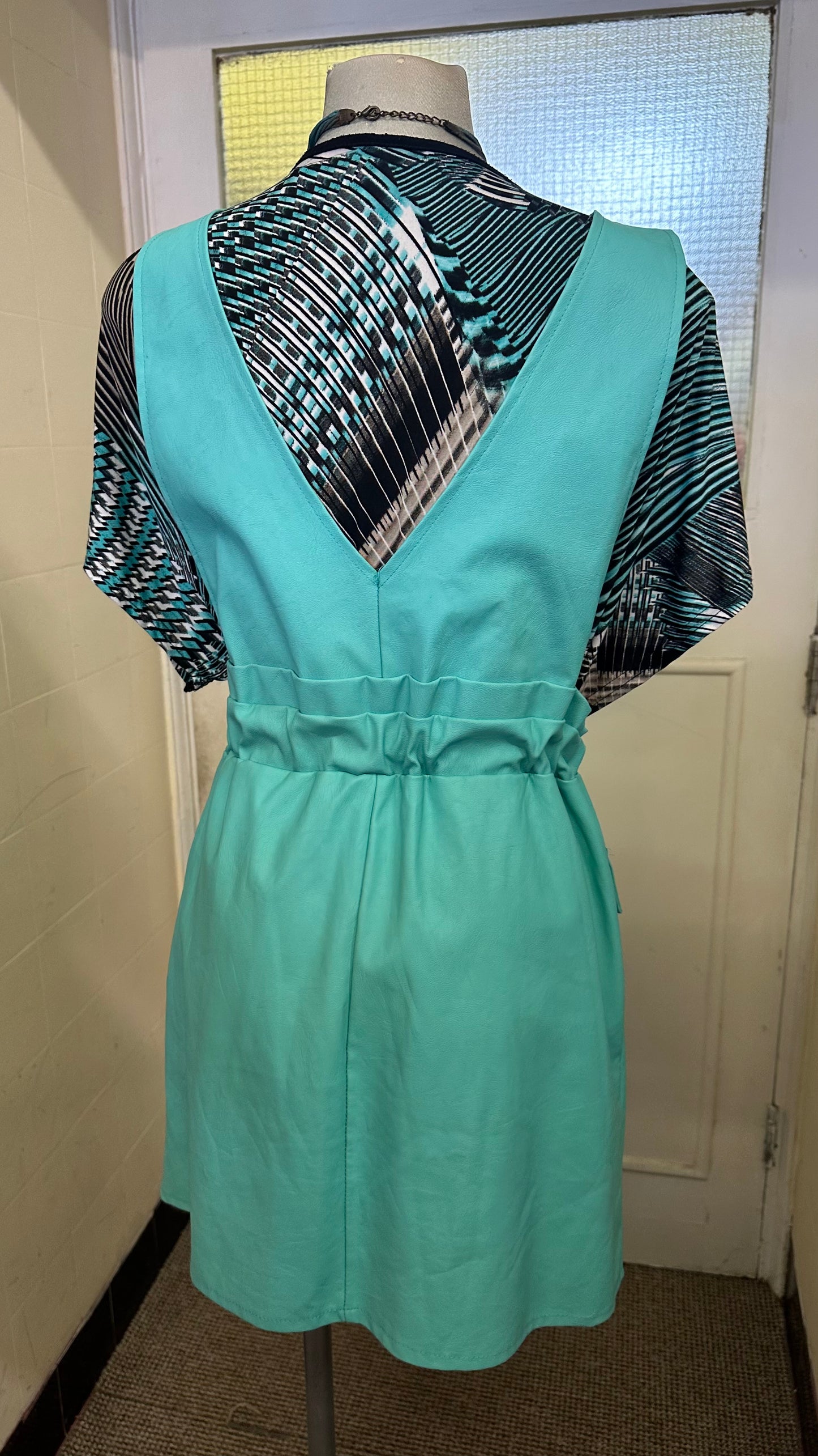 Turquoise PU Leather Pinafore Size S
