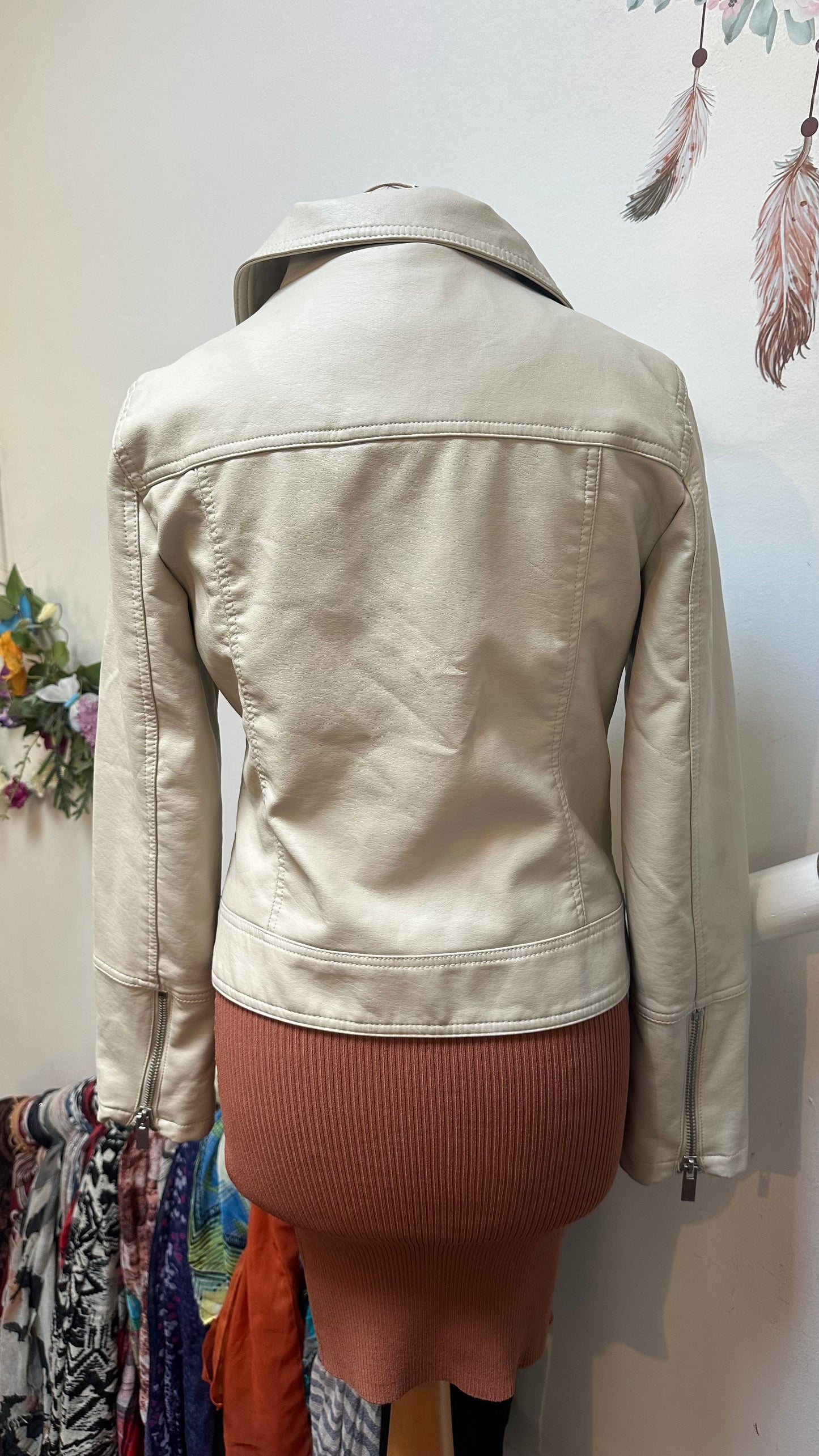 Dunnes Cream PU Biker Jacket Size 10