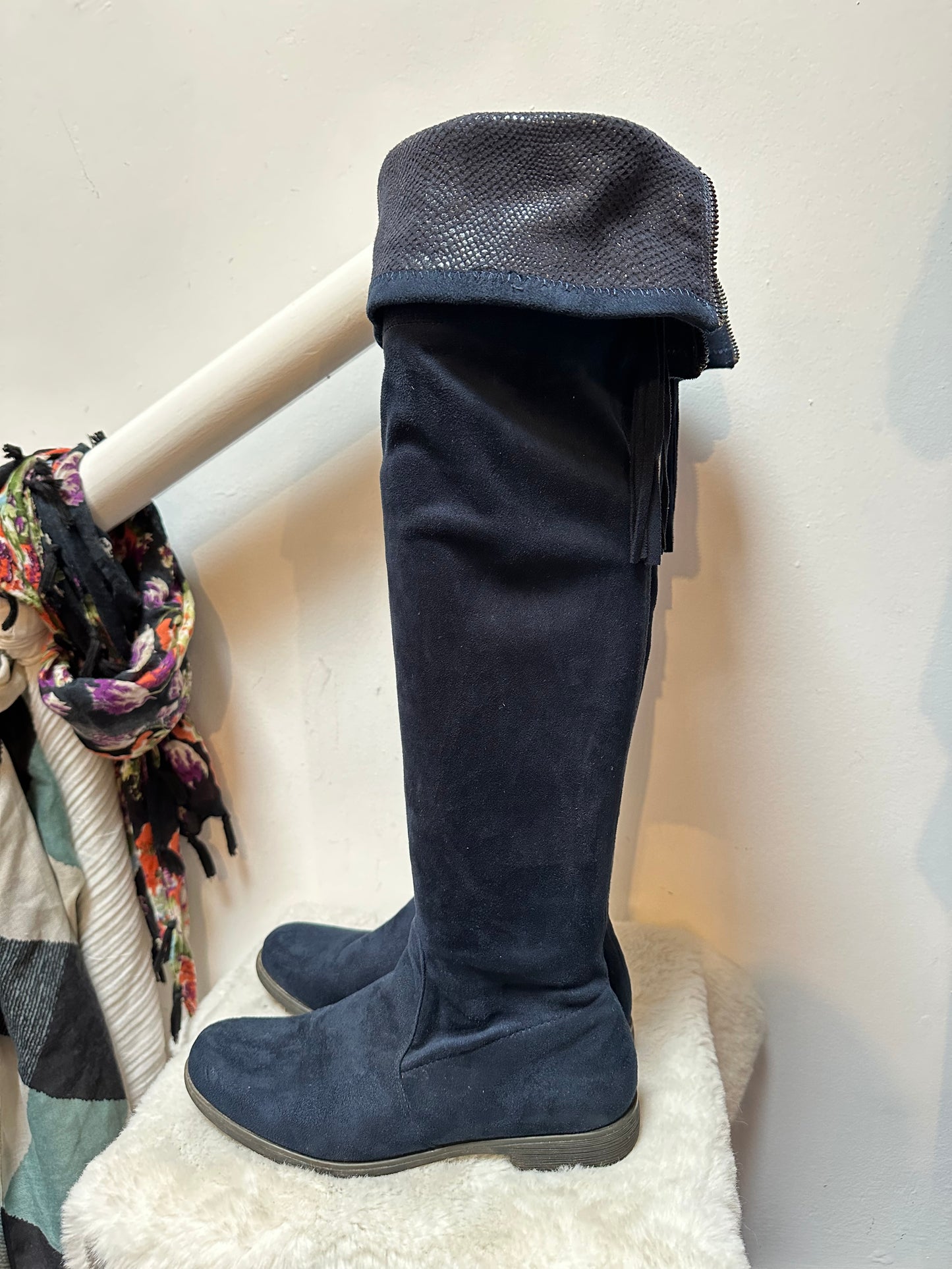 Designer Roberto Navy Knee High/Overknee Boots Size 6