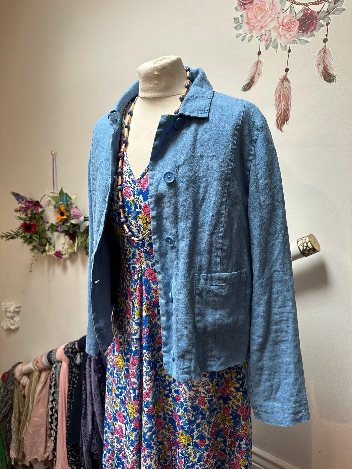 Designer Seasalt Cornwall 100% Linen Blue Jacket Size 8 Loosefit