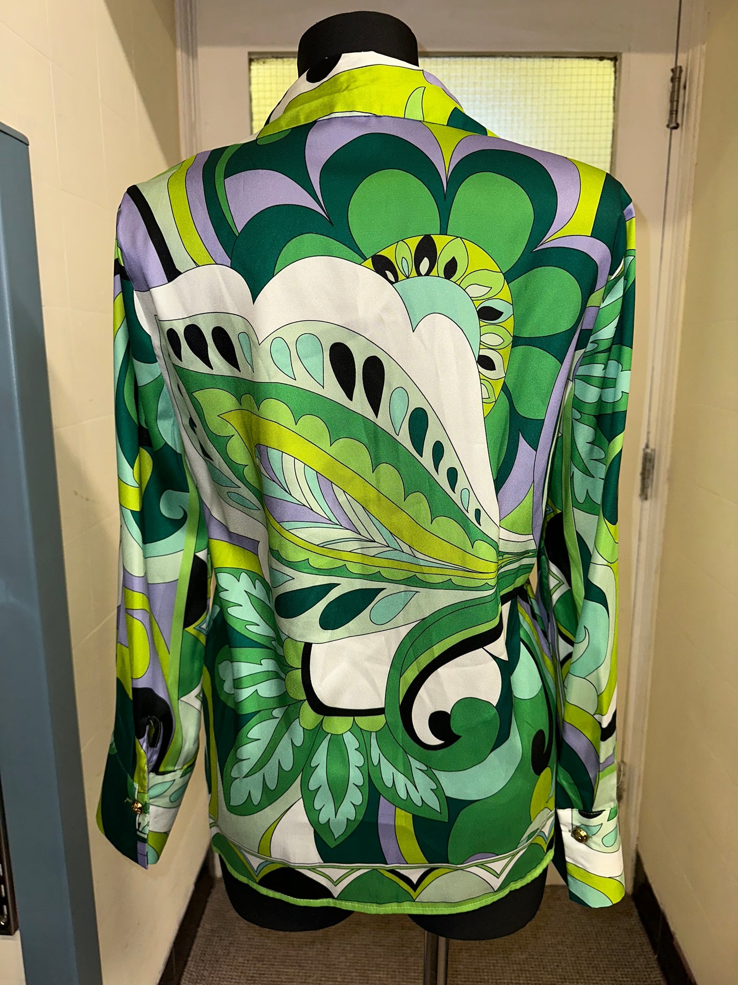 Green & Lavender Bokd Print Blouse Size S