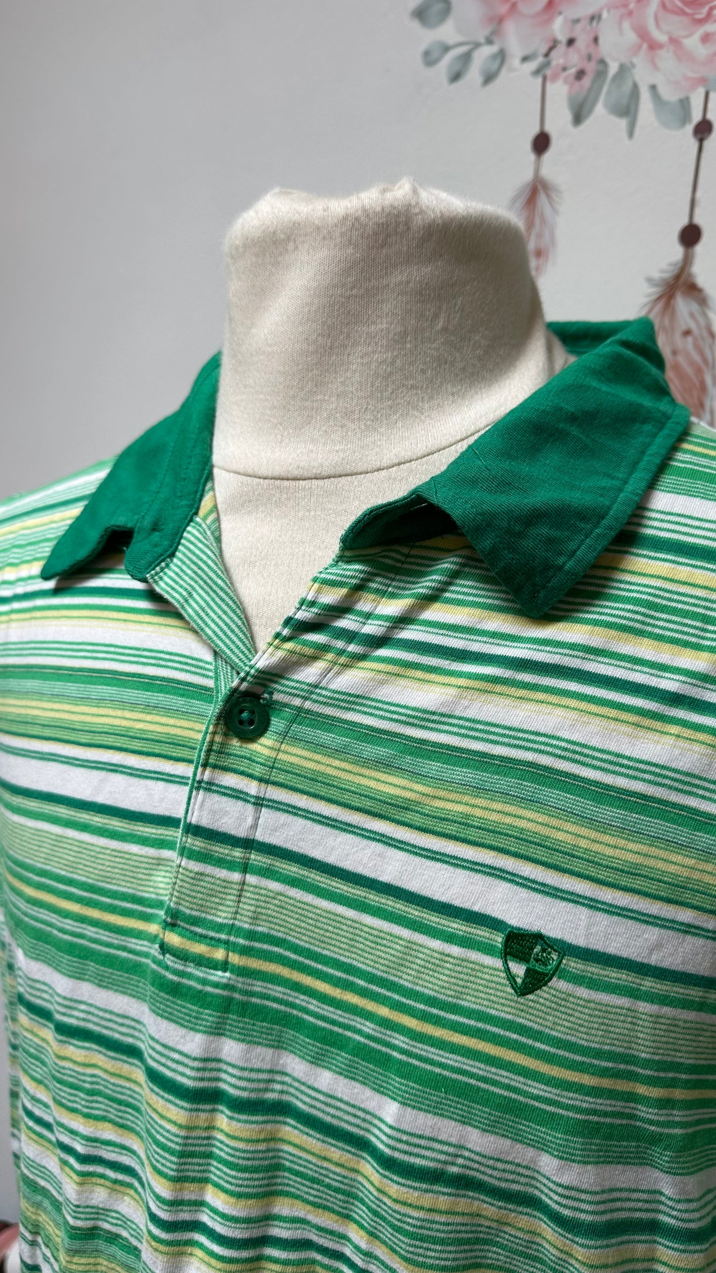 Easy Green Striped Polo Shirt 100% Cotton Size XXL