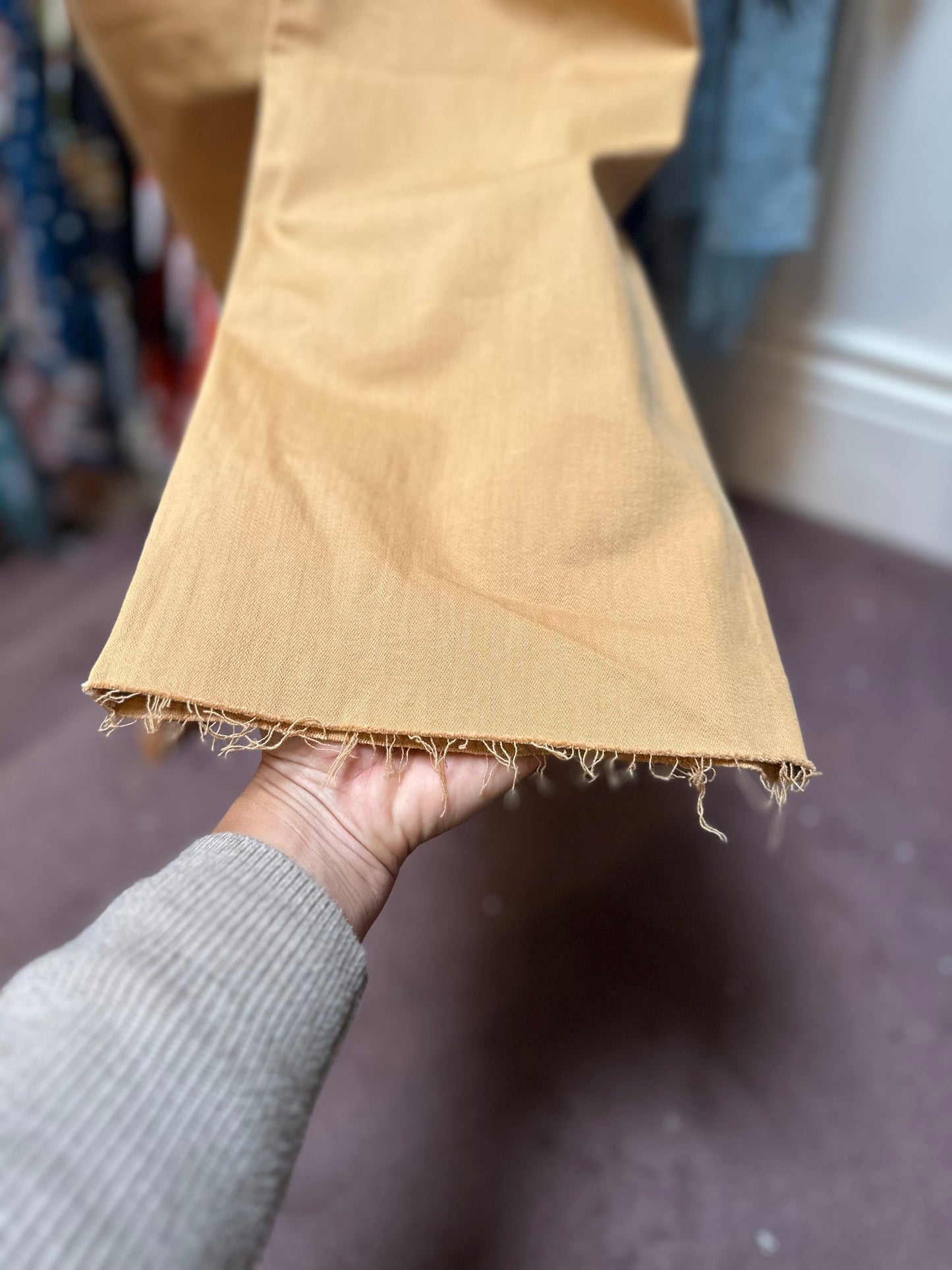 Denim Co Tan Fray Cropped Wide Leg Jeans Size 8 Stretchy