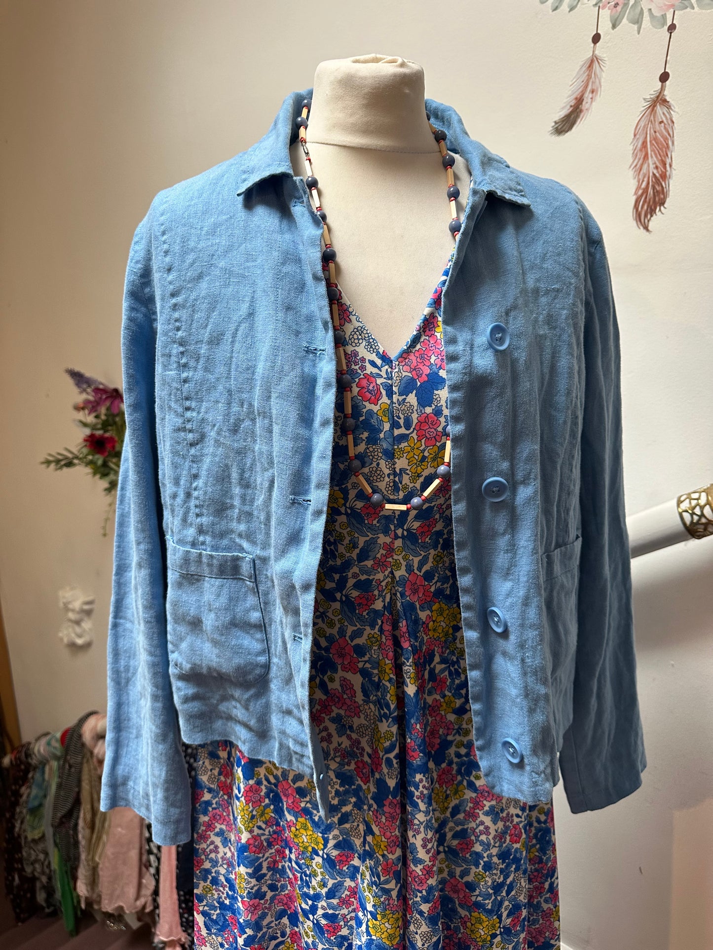 Designer Seasalt Cornwall 100% Linen Blue Jacket Size 8 Loosefit