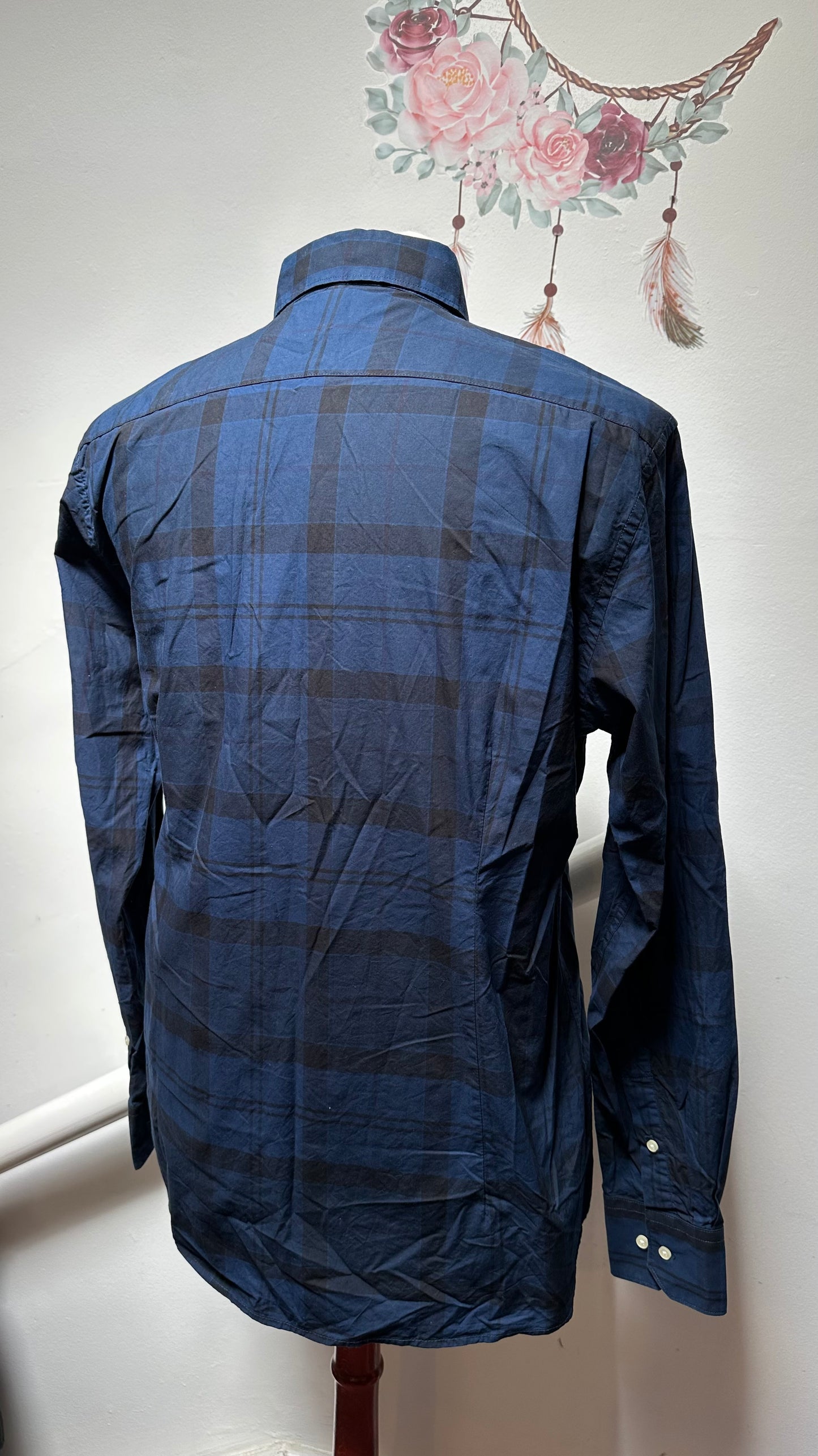 Barbour Blue Tartan Shirt 100% Cotton Size XL but more like L/XL