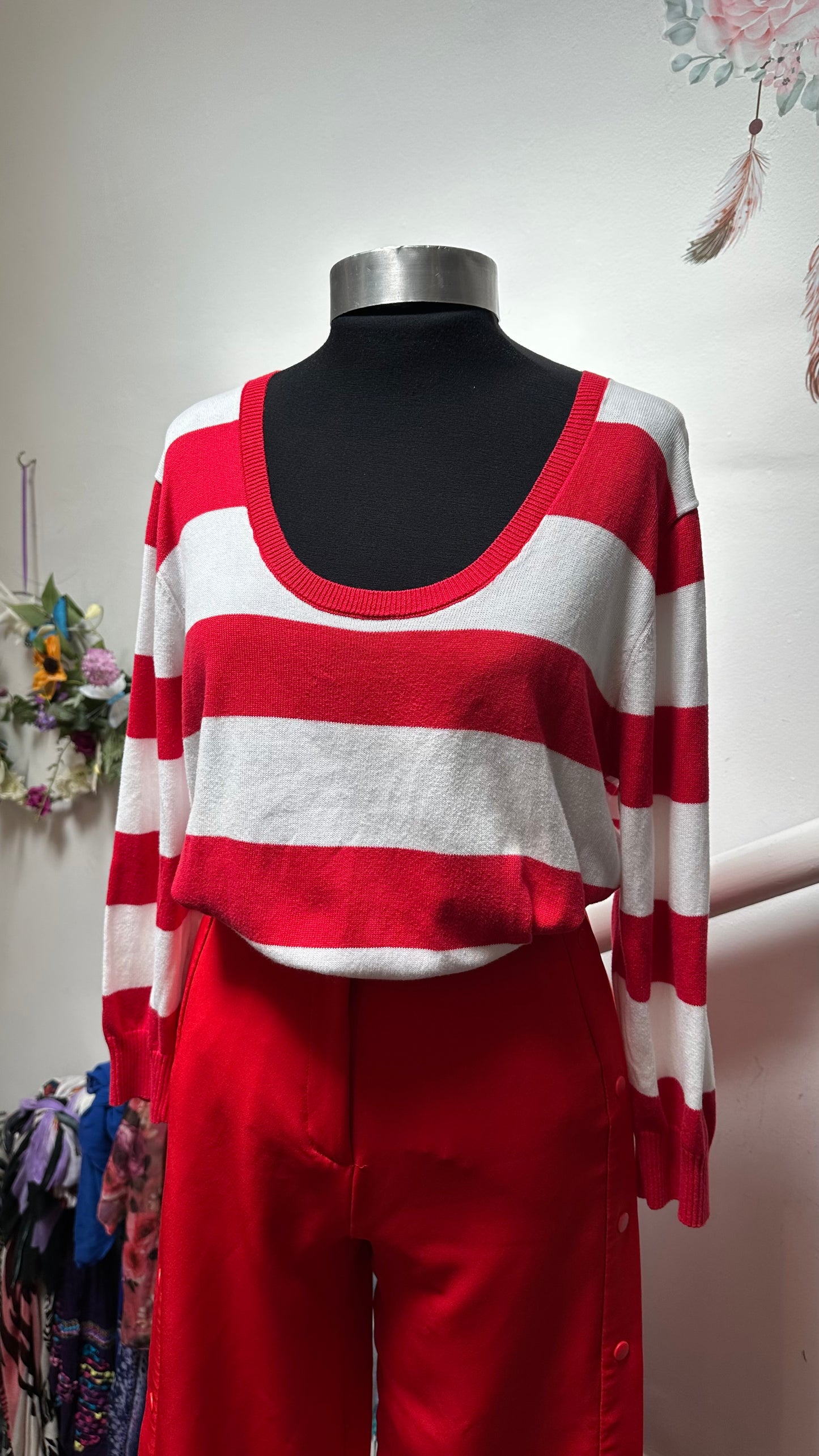 Jeanne Pierre Red & White 100% Cotton Sweater Size 14