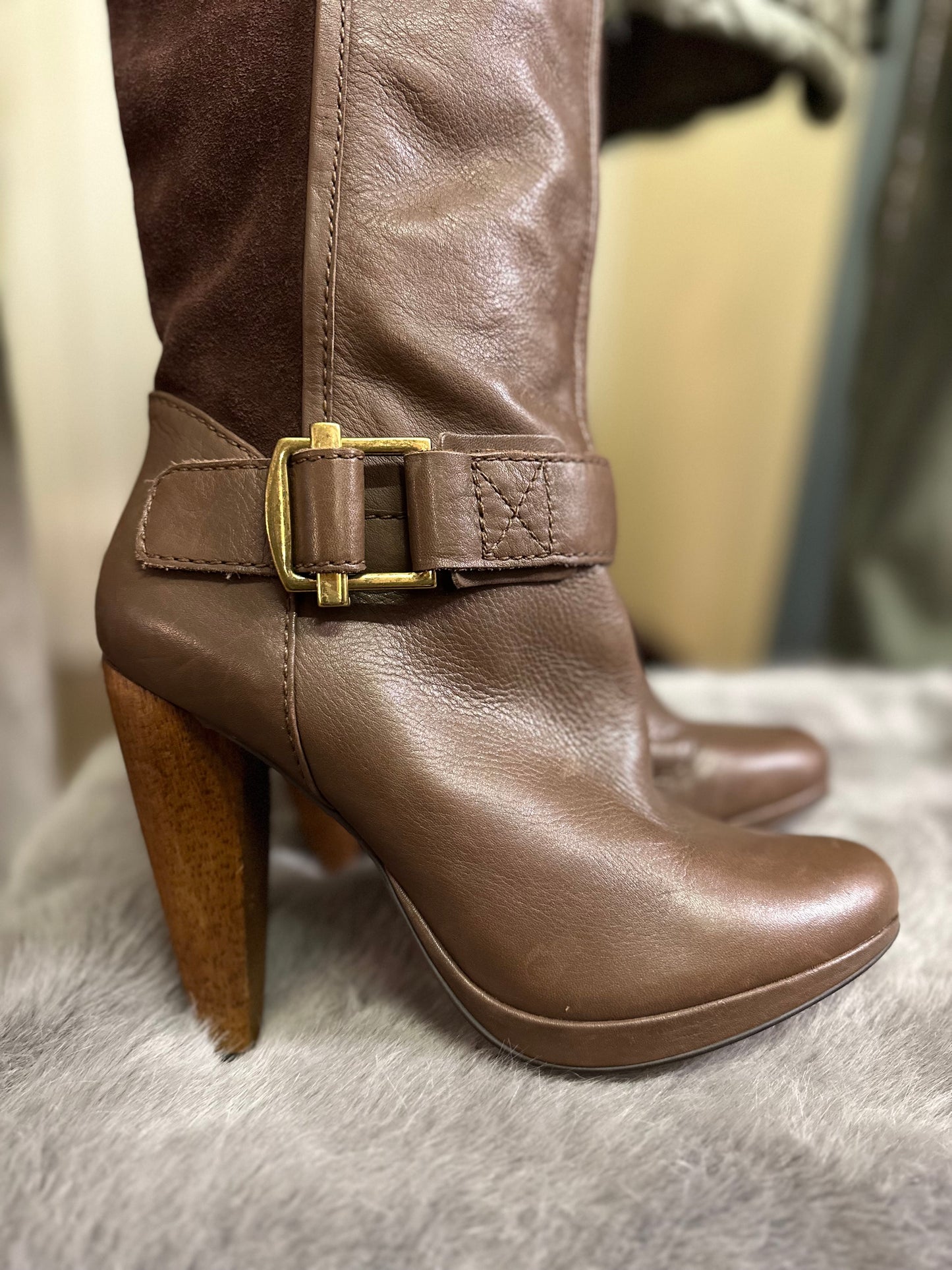 Stunning French Connection Real Leather & Suede Long Boots As New Size 6.5 RRP £200!!