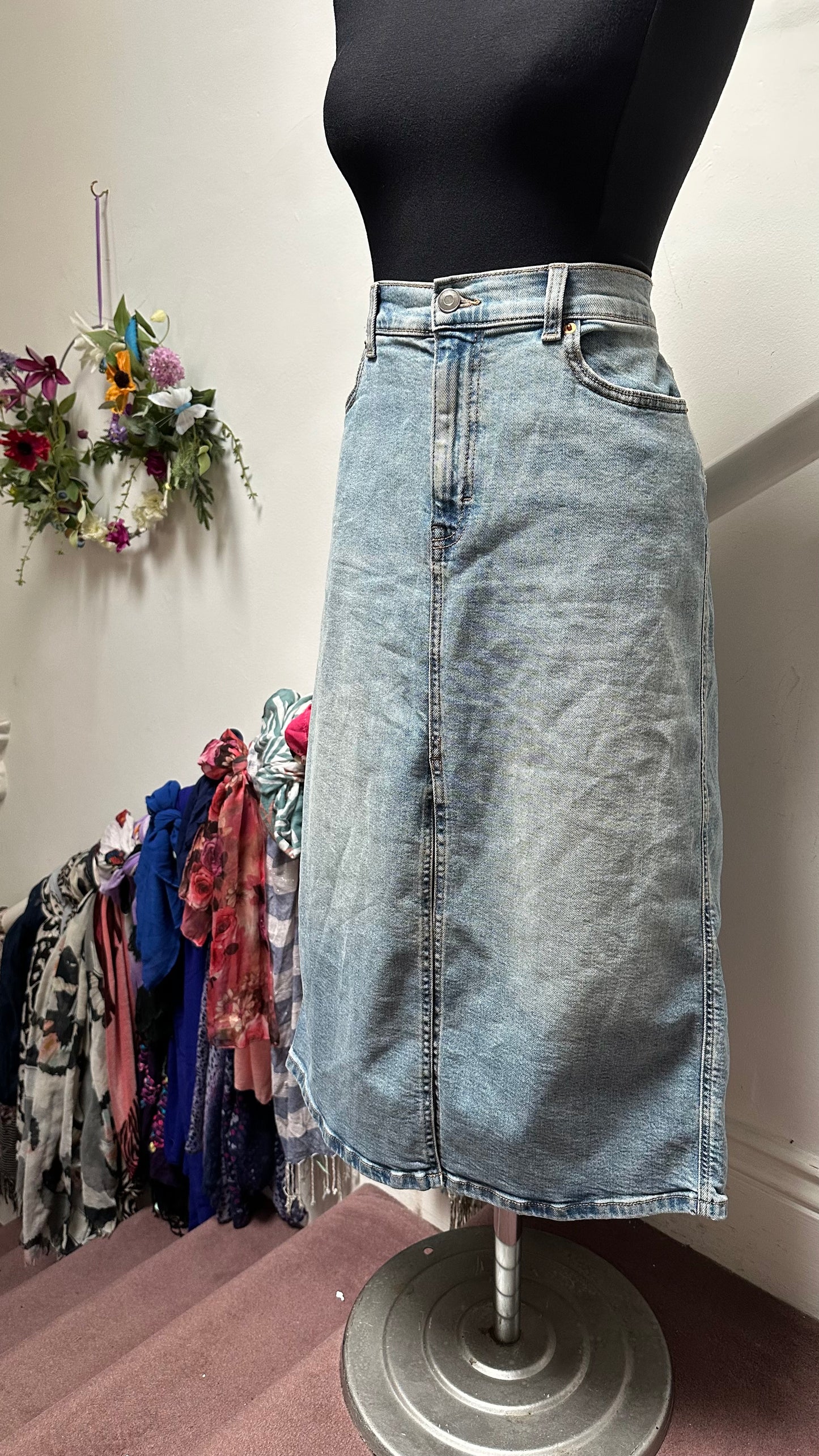 Dunnes Front Split 100% Cotton Denim Skirt Size 14