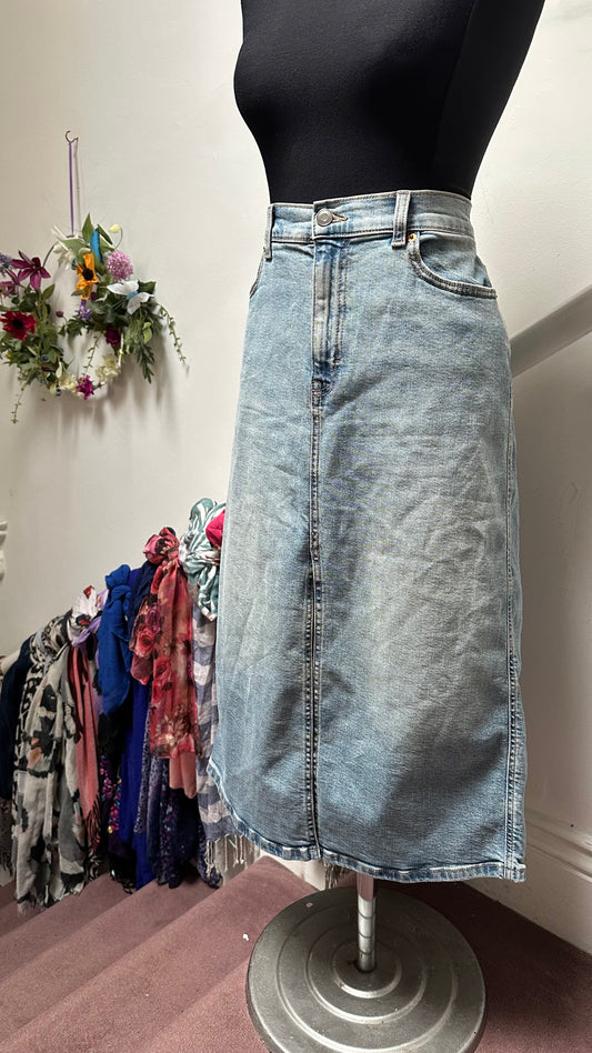 Dunnes Front Split 100% Cotton Denim Skirt Size 14