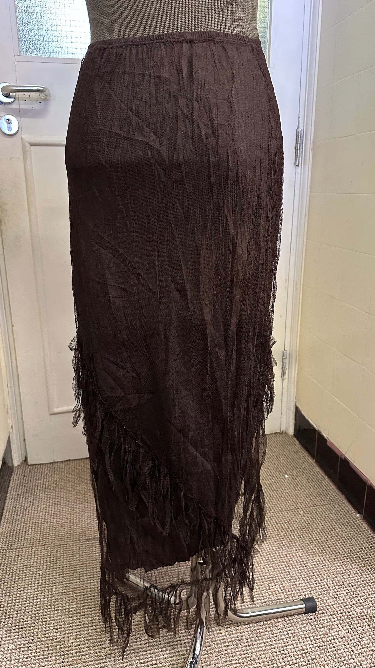Vintage Regine Chocolate Brown Fringed Skirt Best Fit Size M