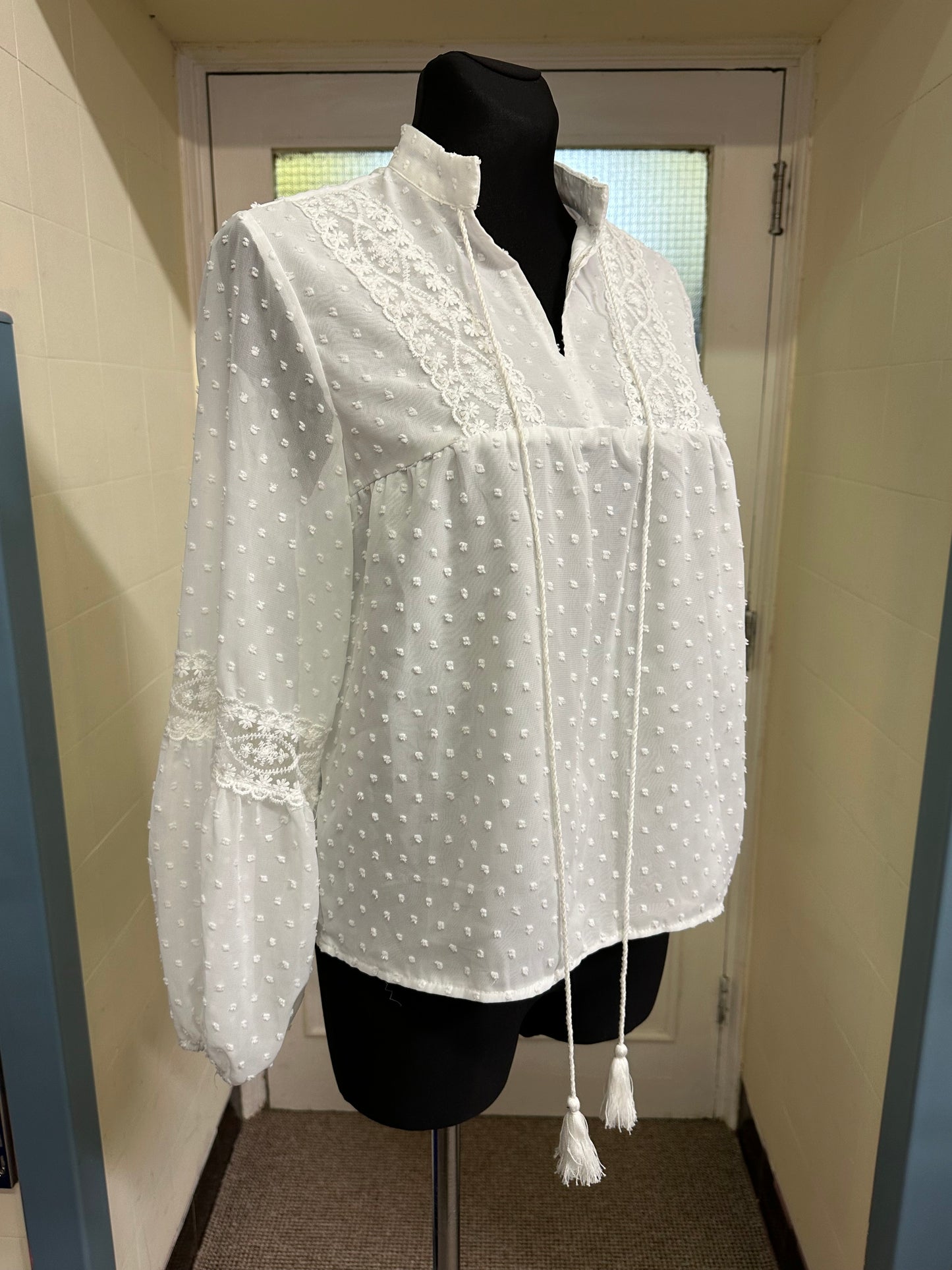 Shein White Tassle Blouse, Size XS