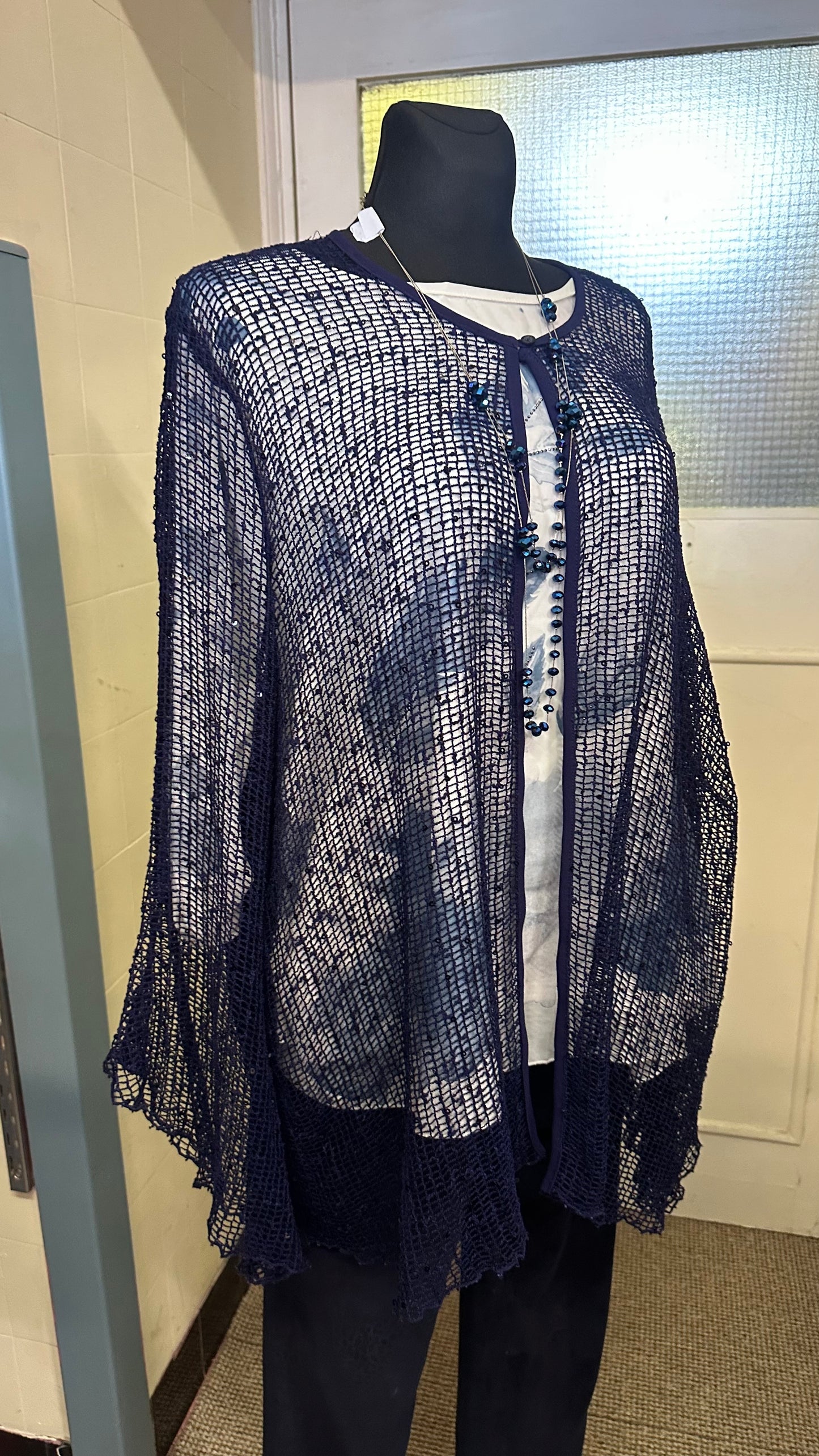 Elvi Navy Mesh Cardigan Best Fit Size L/XL