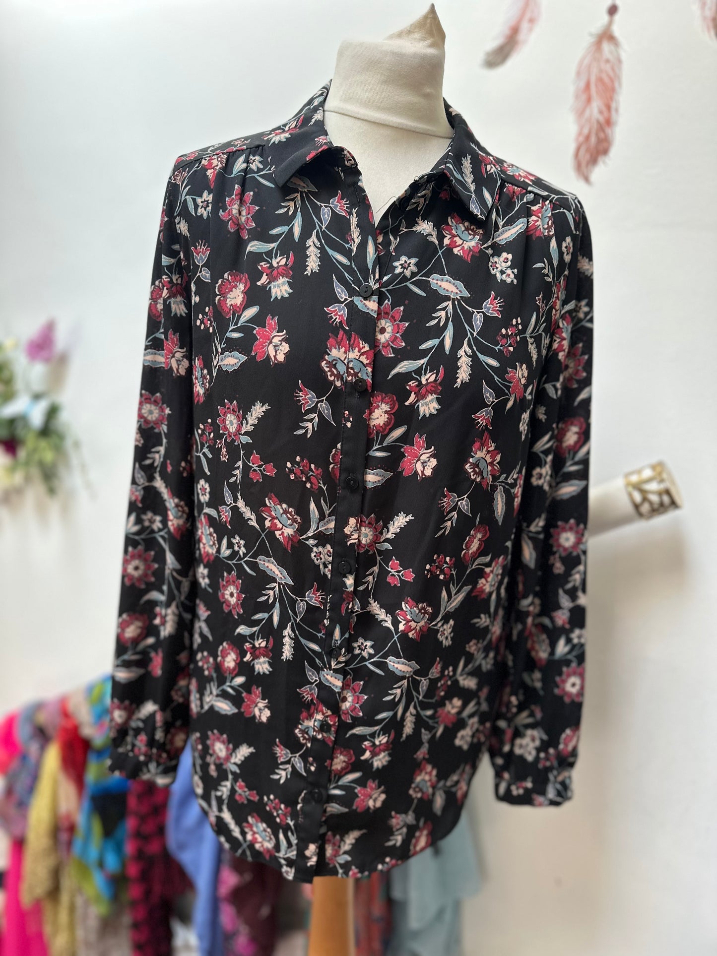 Primark black Floral Blouse Size 8