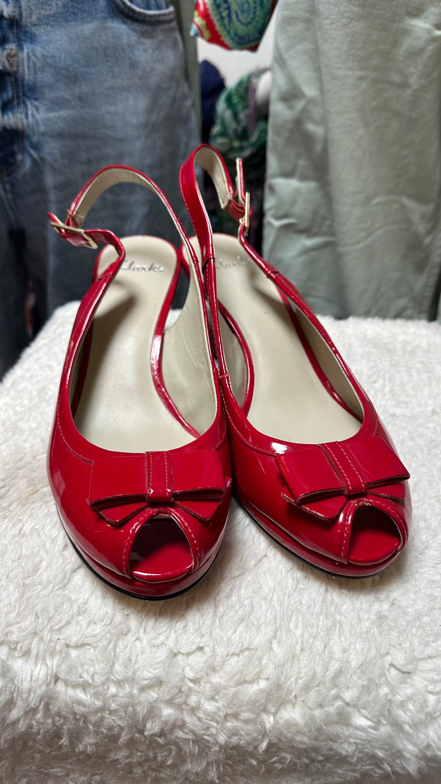 Clark’s Red Patent Peep Toes Size 8
