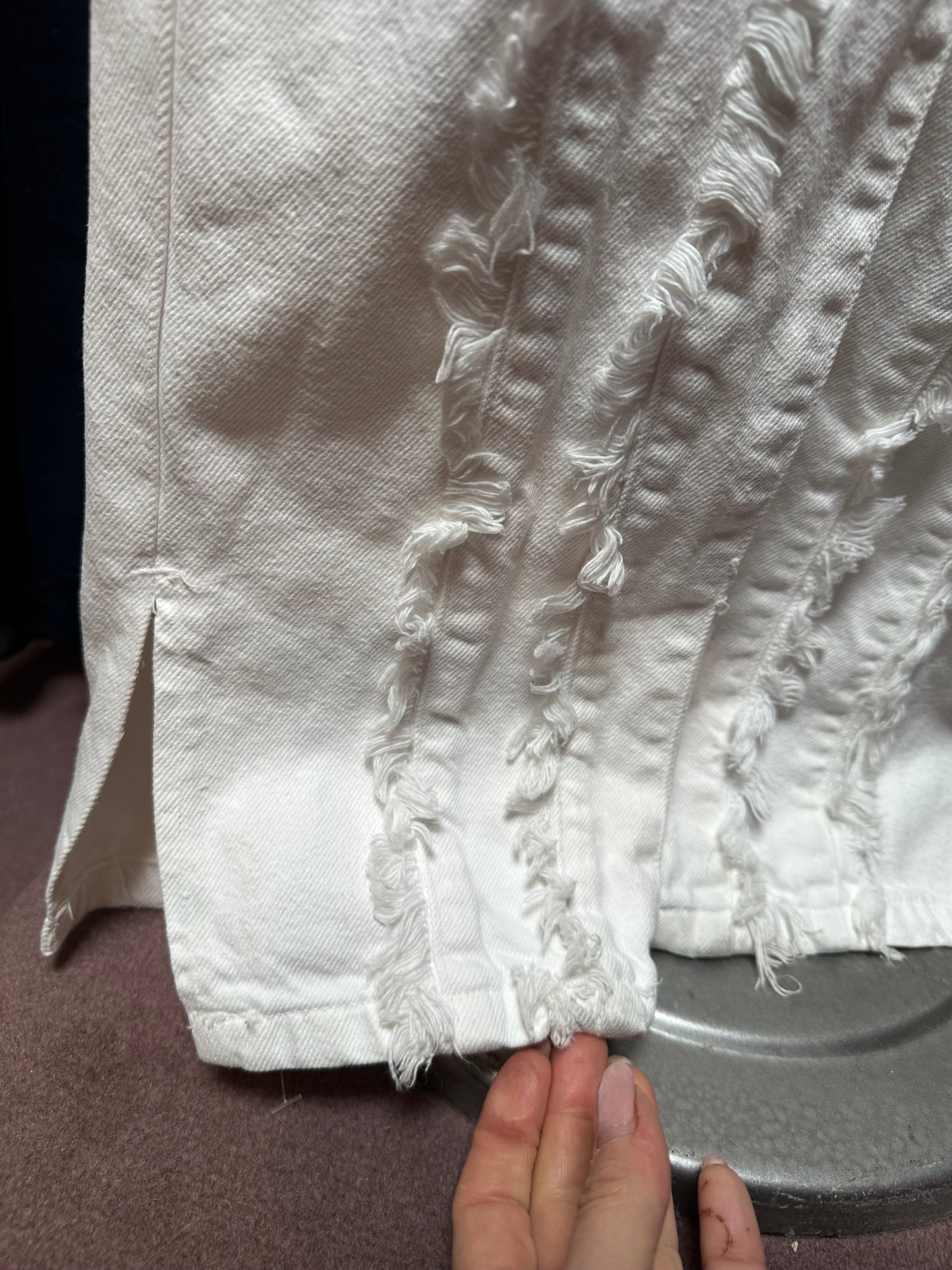 Pretty Little Thing White Fringe Jeans 100% Cotton Size 8