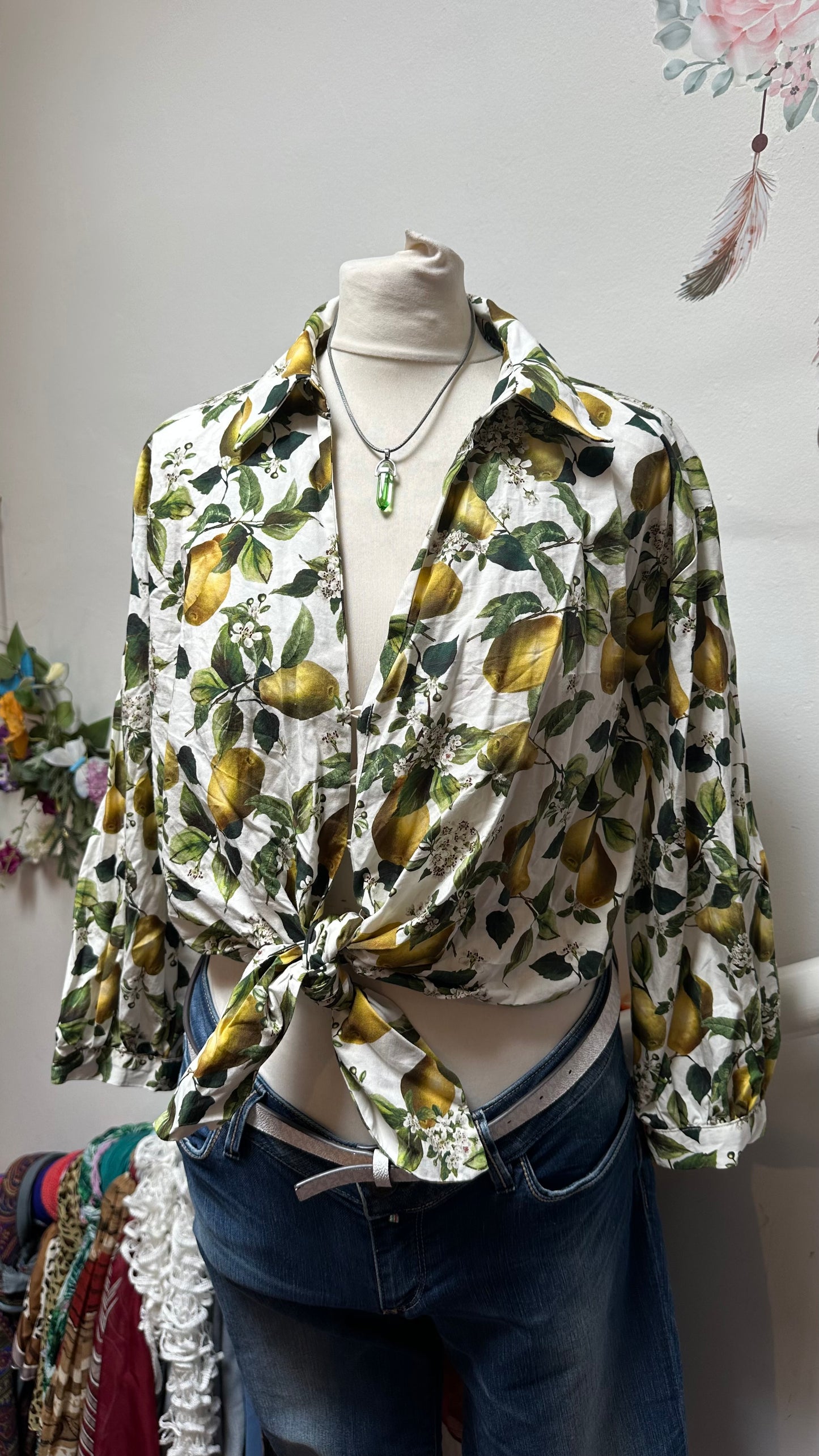 Zara Lemons Knotted Blouse Size L