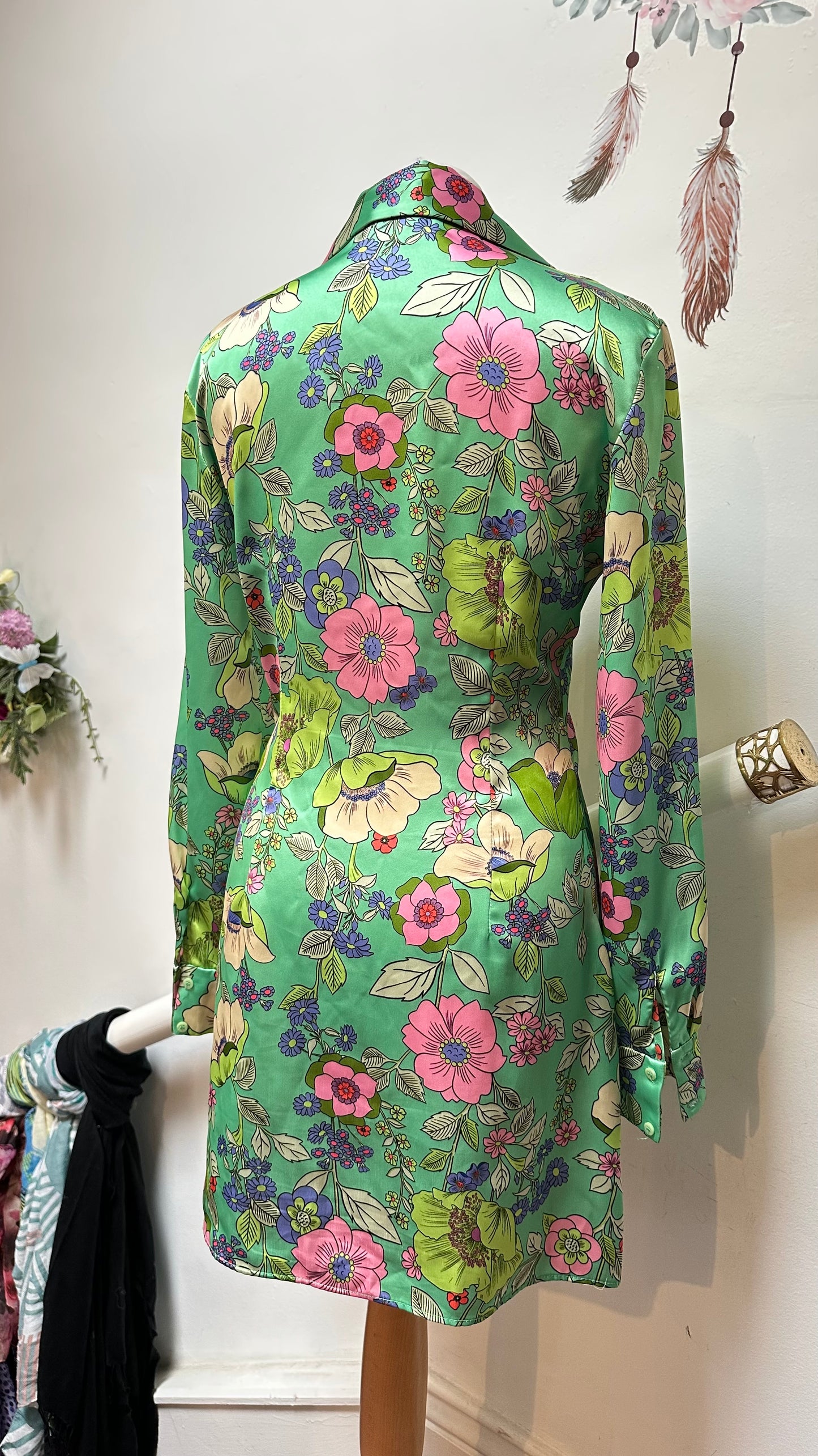 Zara Green Floral Satin Dress Size M (small fitting)