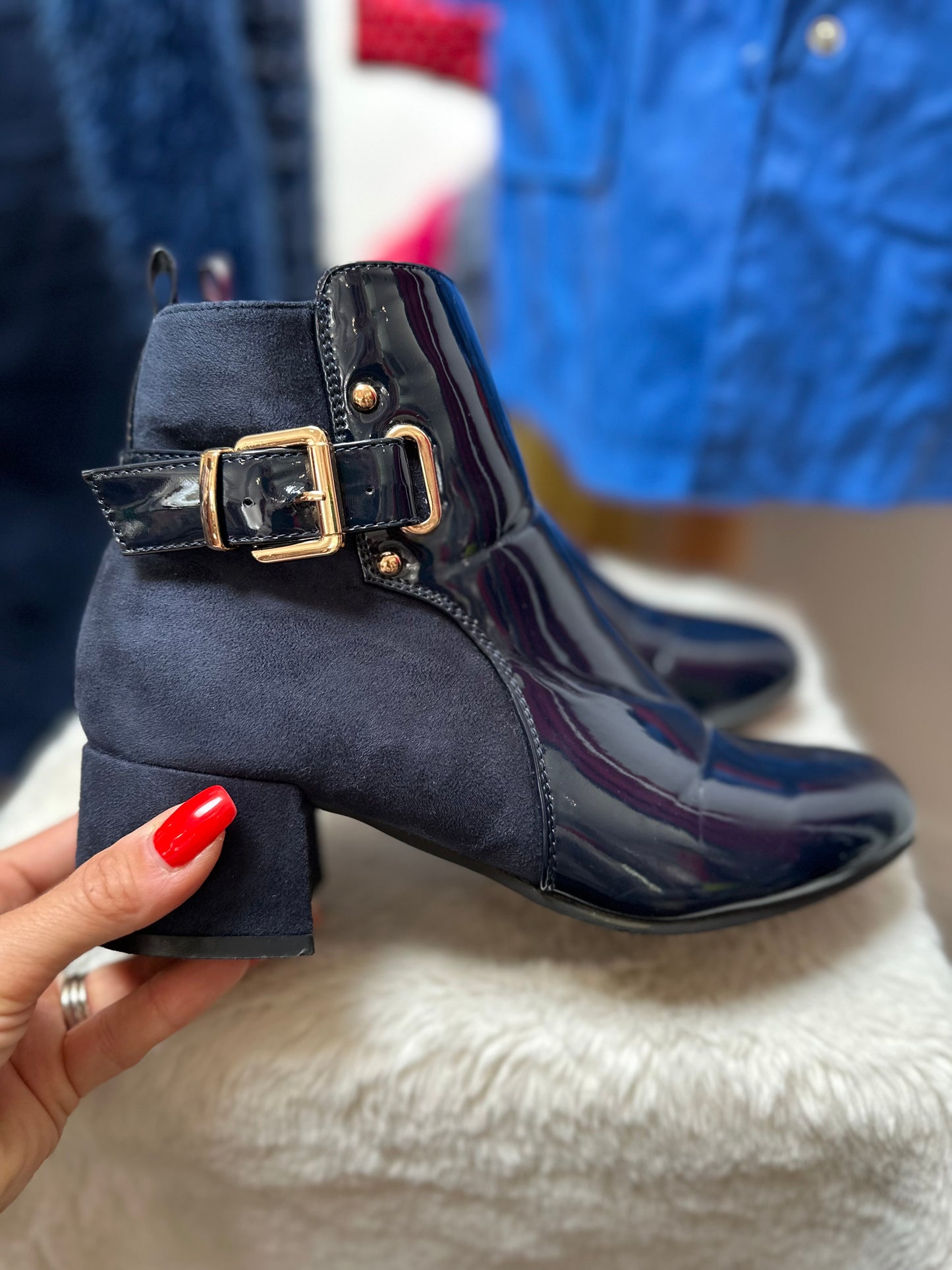 Navy Patent Ankle Boot Size 6