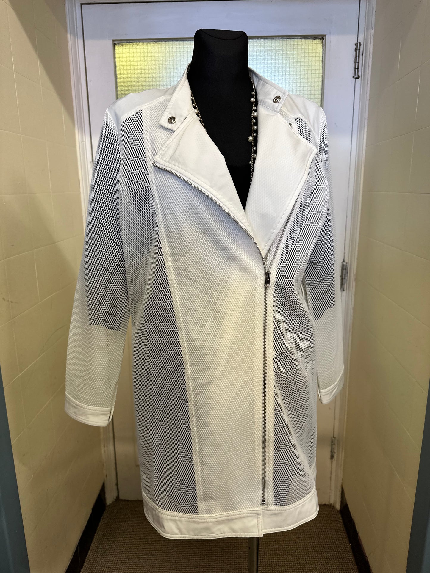 White Semi Sheer Jacket Best Fit Size M, no belt