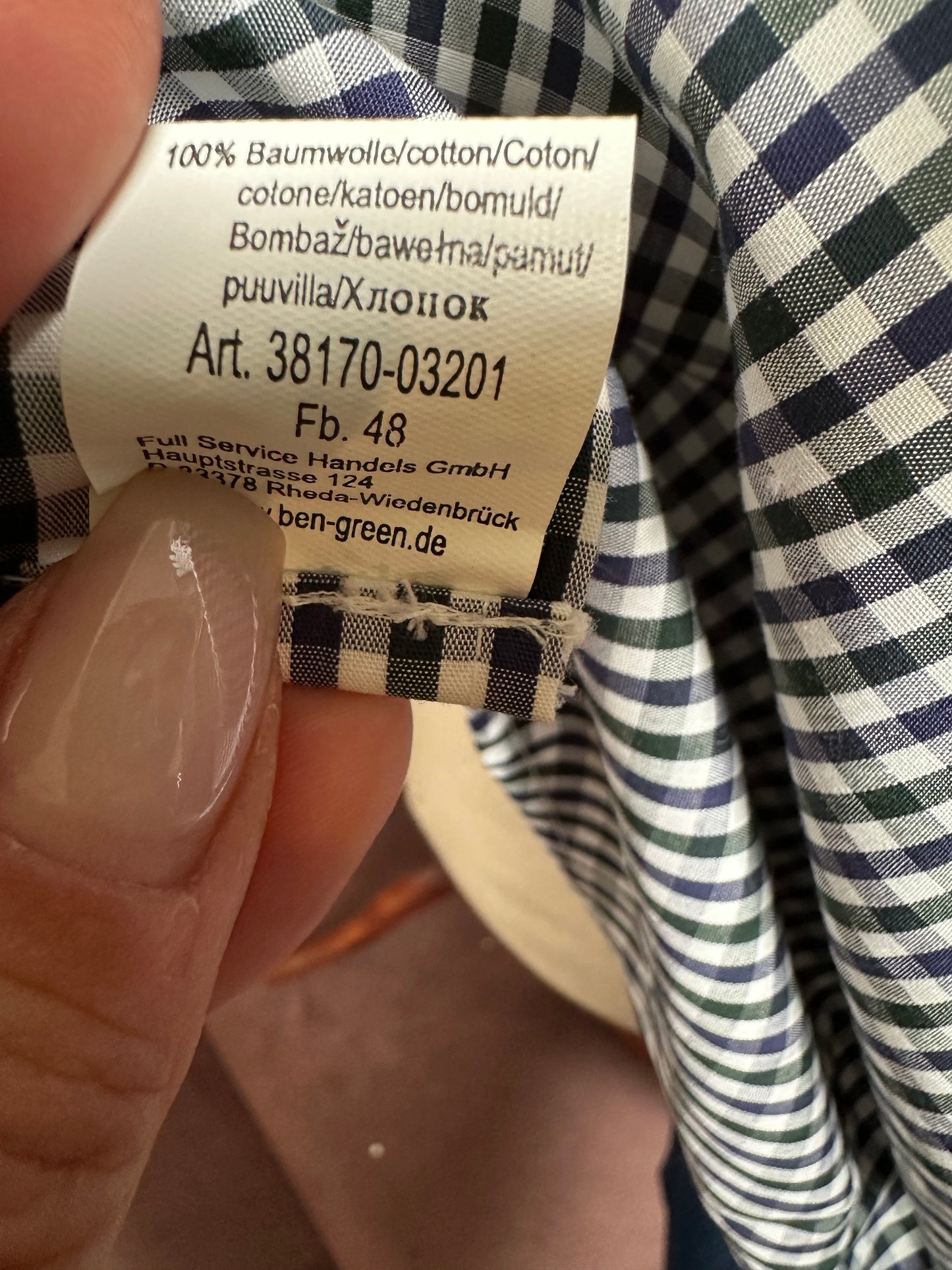 Ben Green 109% Cotton non iron Shirt Size L