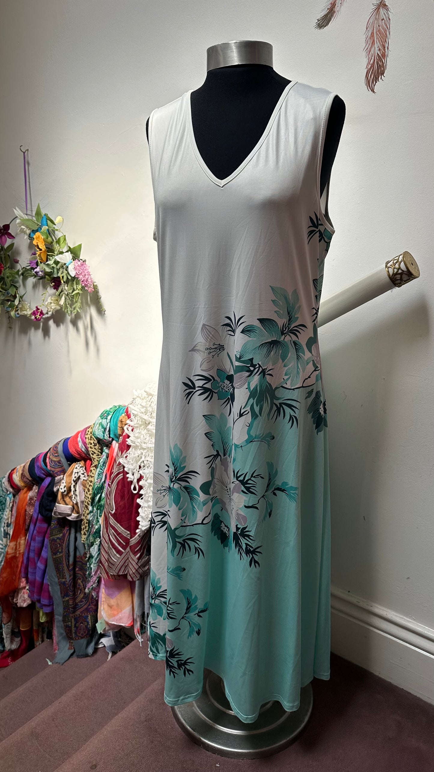Turquoise Floral Dress Best Fit Size L