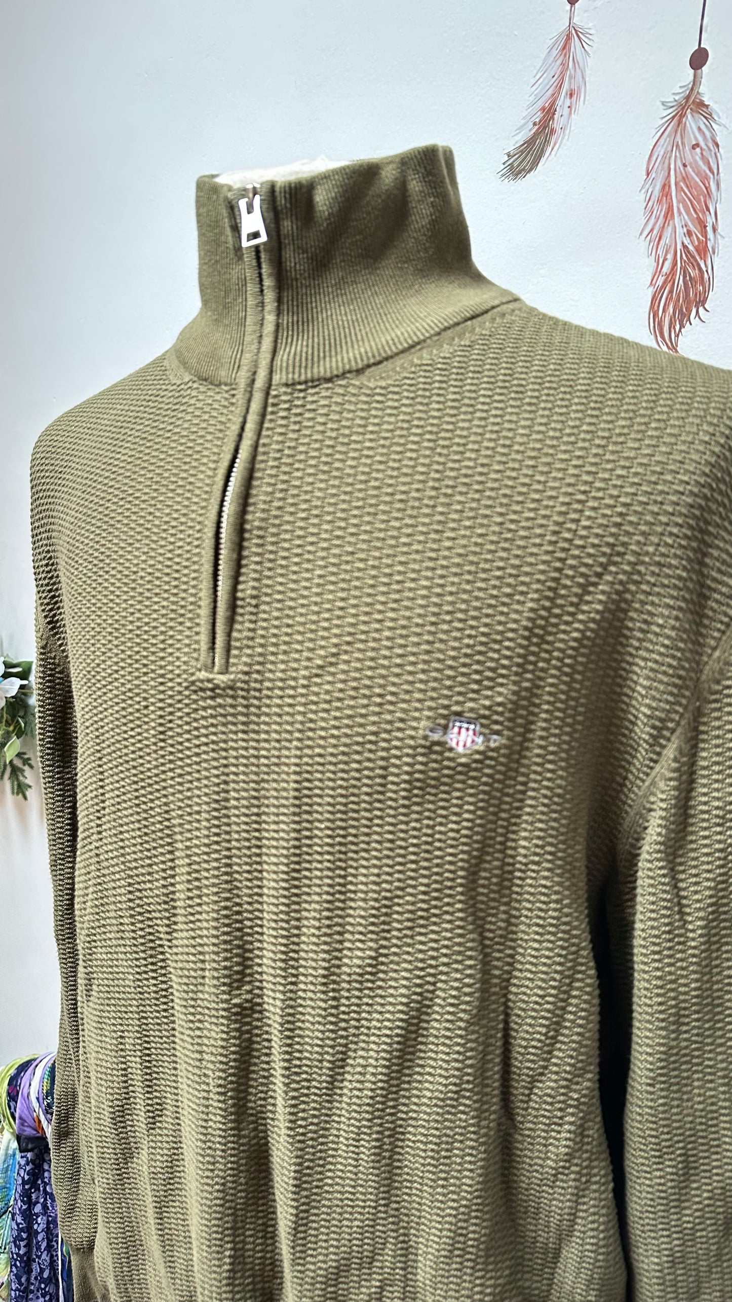 Gant Olive Green Quarter Zip Size 2XL