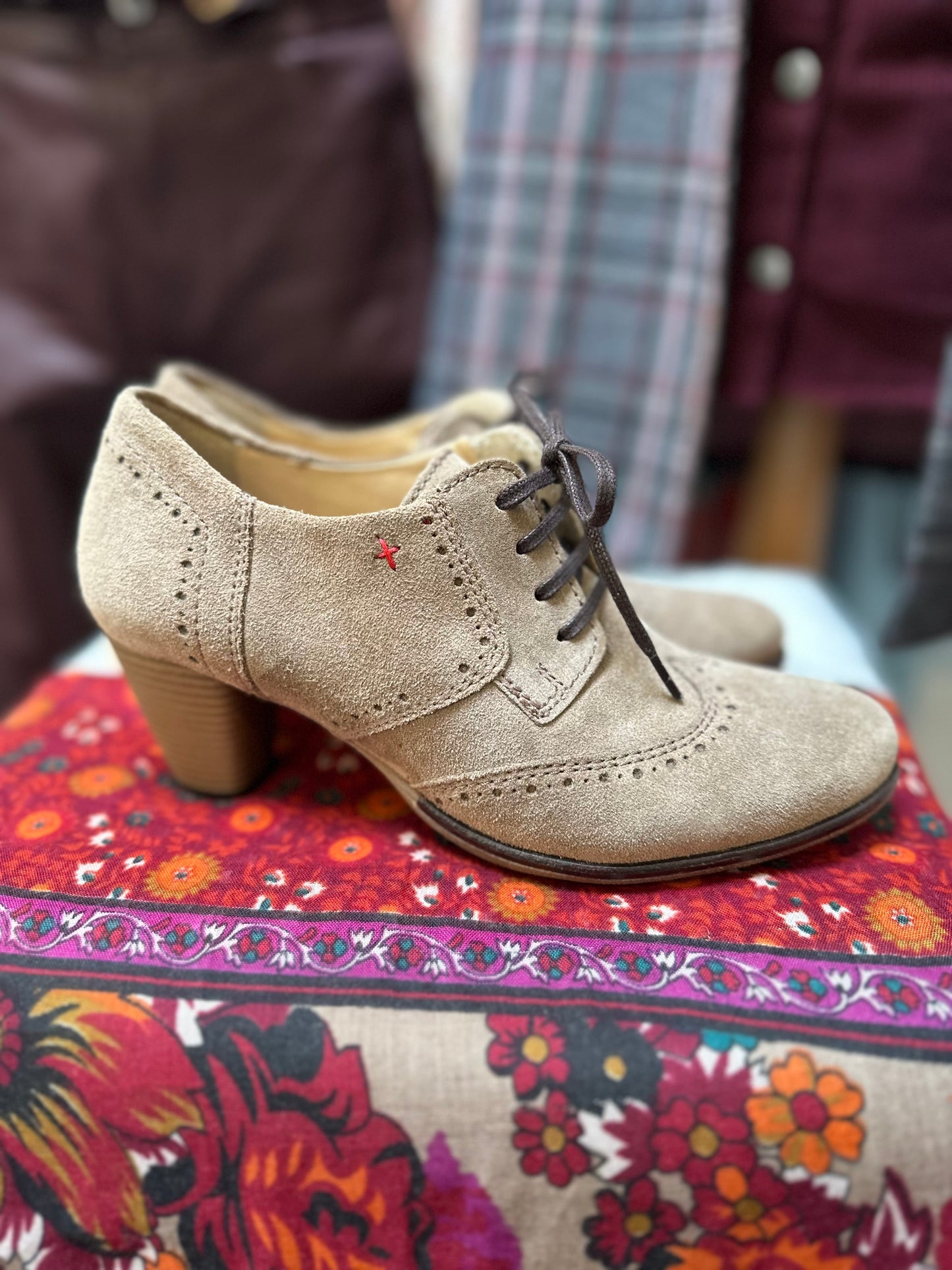 Made in Portugal Suede Heeled Brogues Size 4